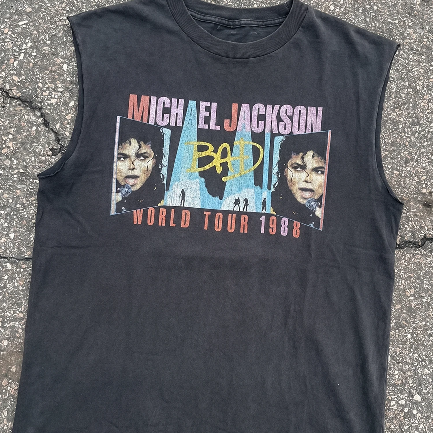 1988 Michael Jackson 'Bad' World Tour Rare Washed Black Cut-Off T-Shirt - Image 2