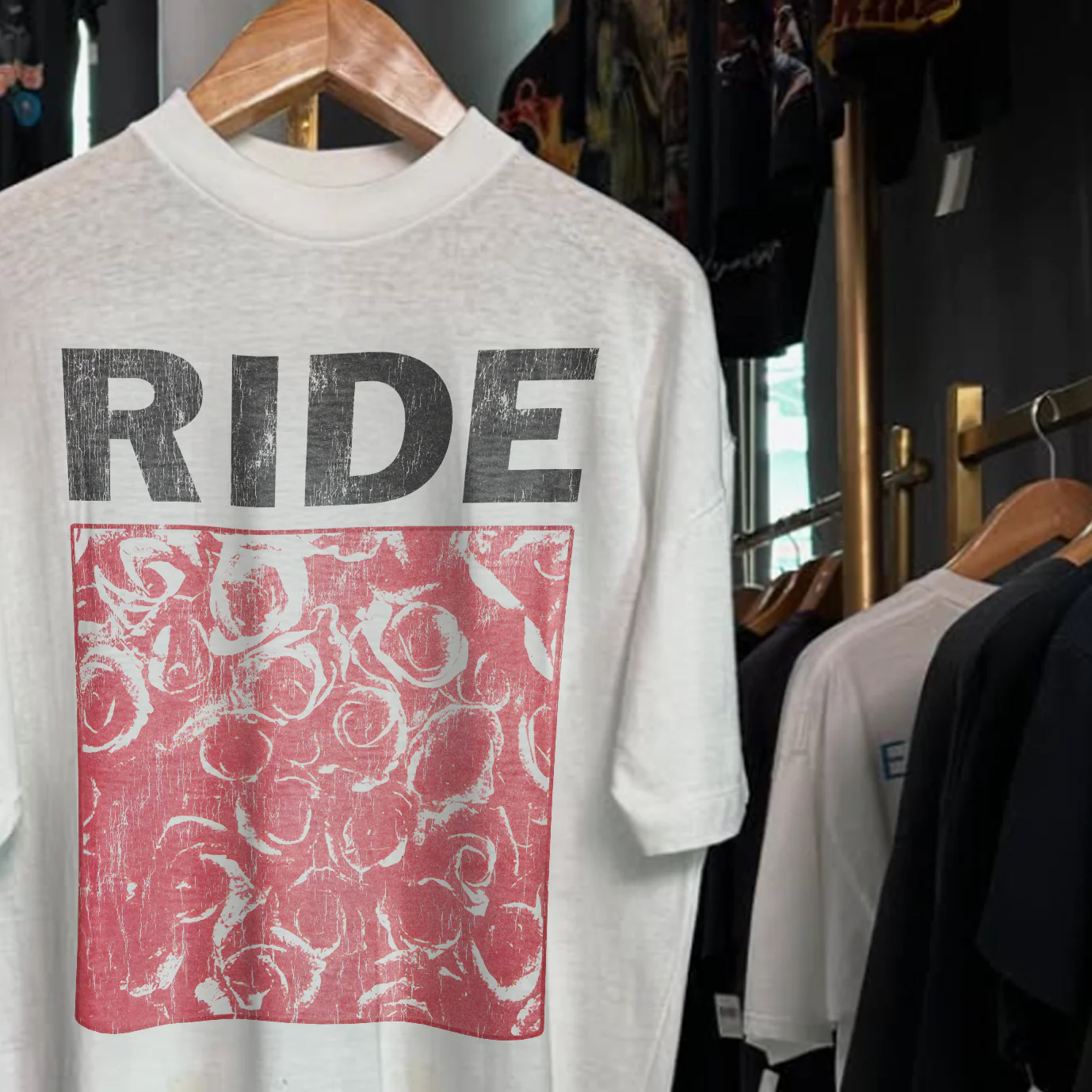 1990 Ride Ep Promo Rare Washed White T-Shirt - Image 2