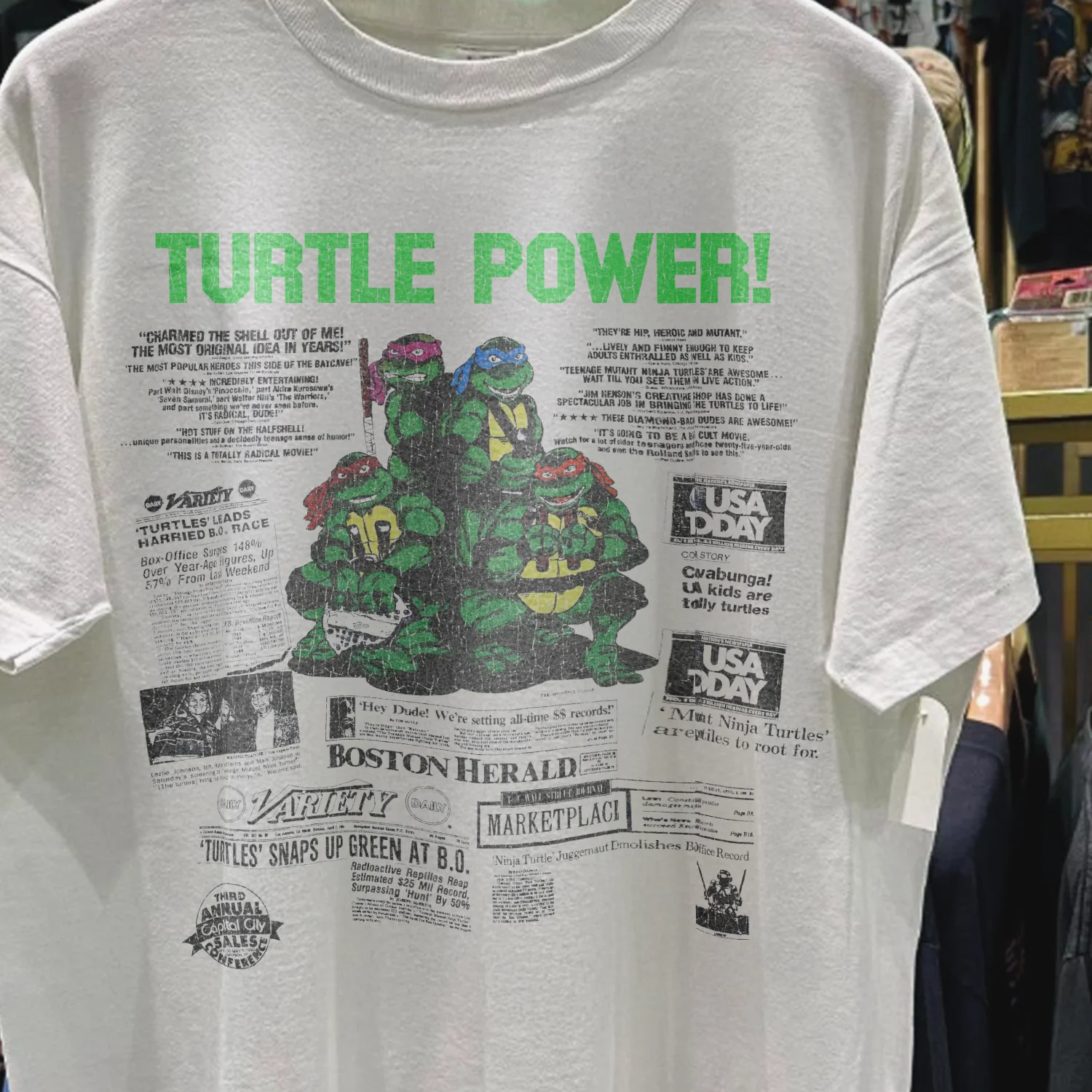 1990 Tmnt Movie Promo Rare Washed White T-Shirt - Image 2