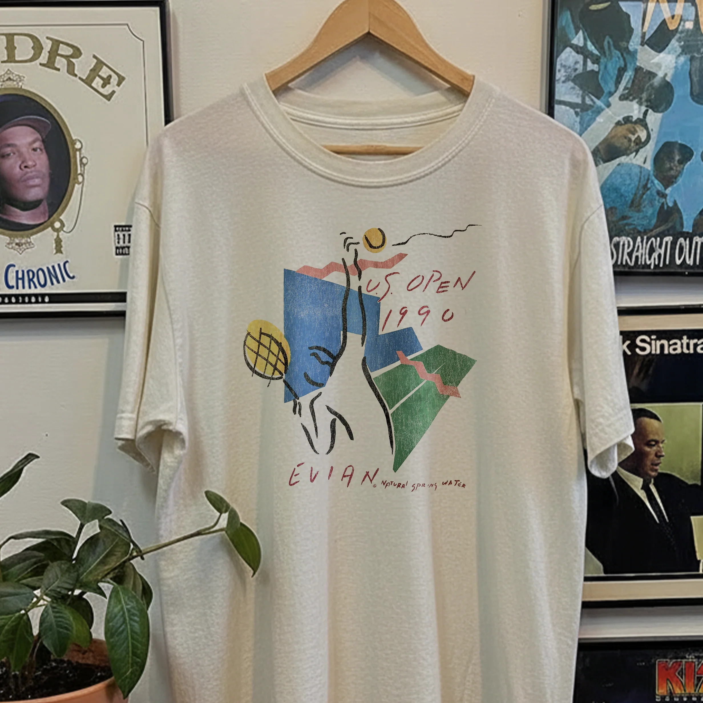 1990 US Open Evian Promo Washed White Tee - Image 2