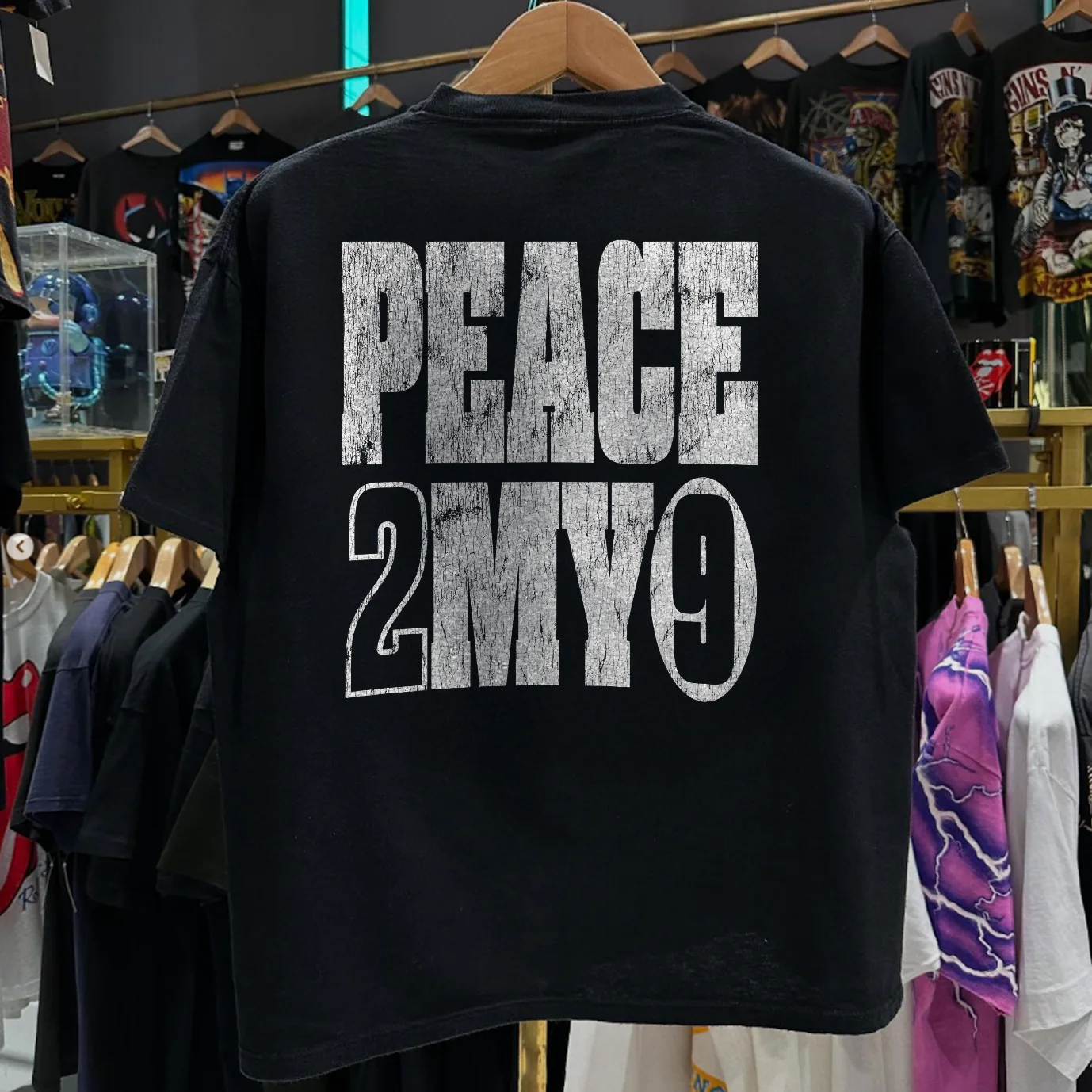 1992 Spice 1 'Peace2My9' Rare Washed Black T-Shirt - Image 2