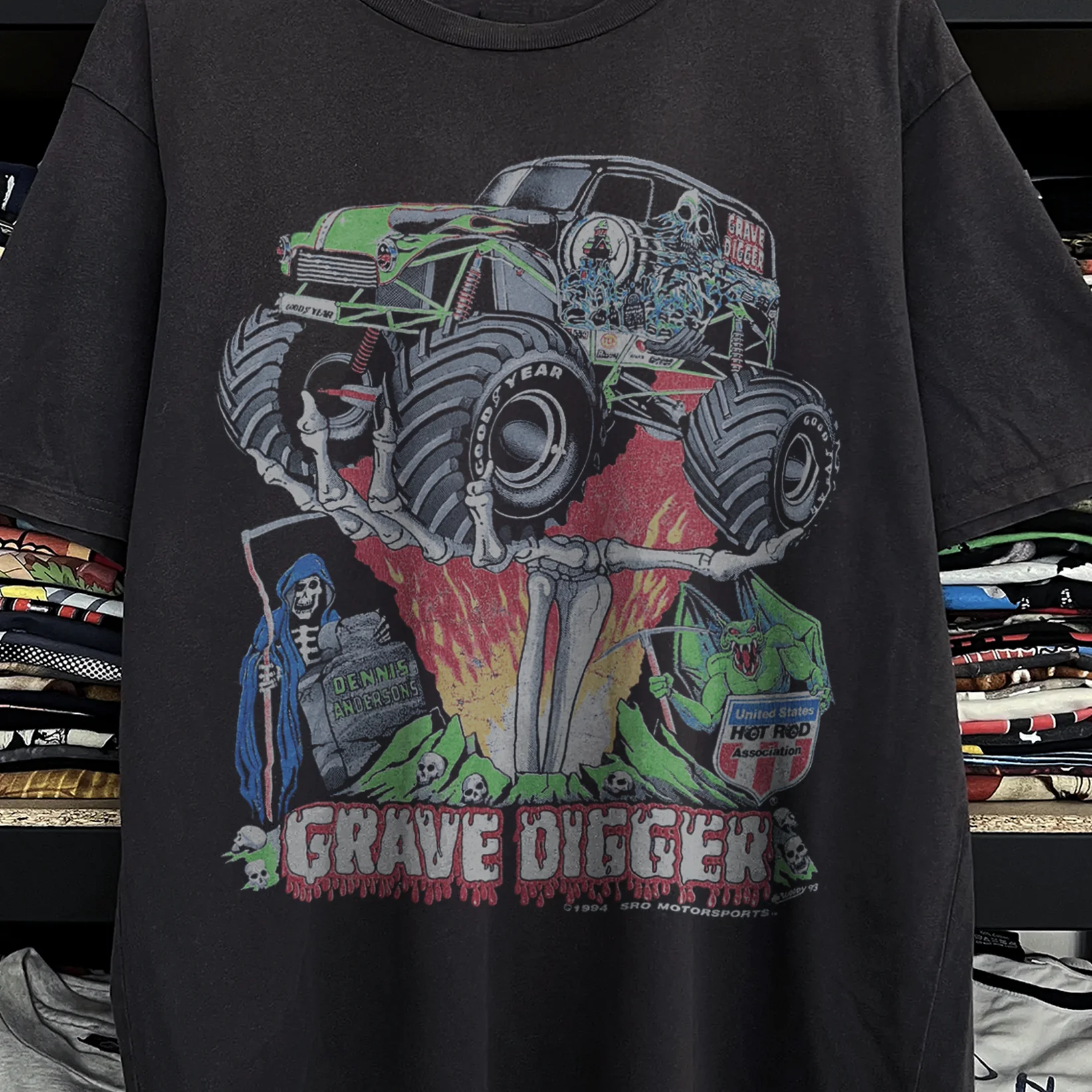 1994 Grave Digger Washed Black Tee - Image 2