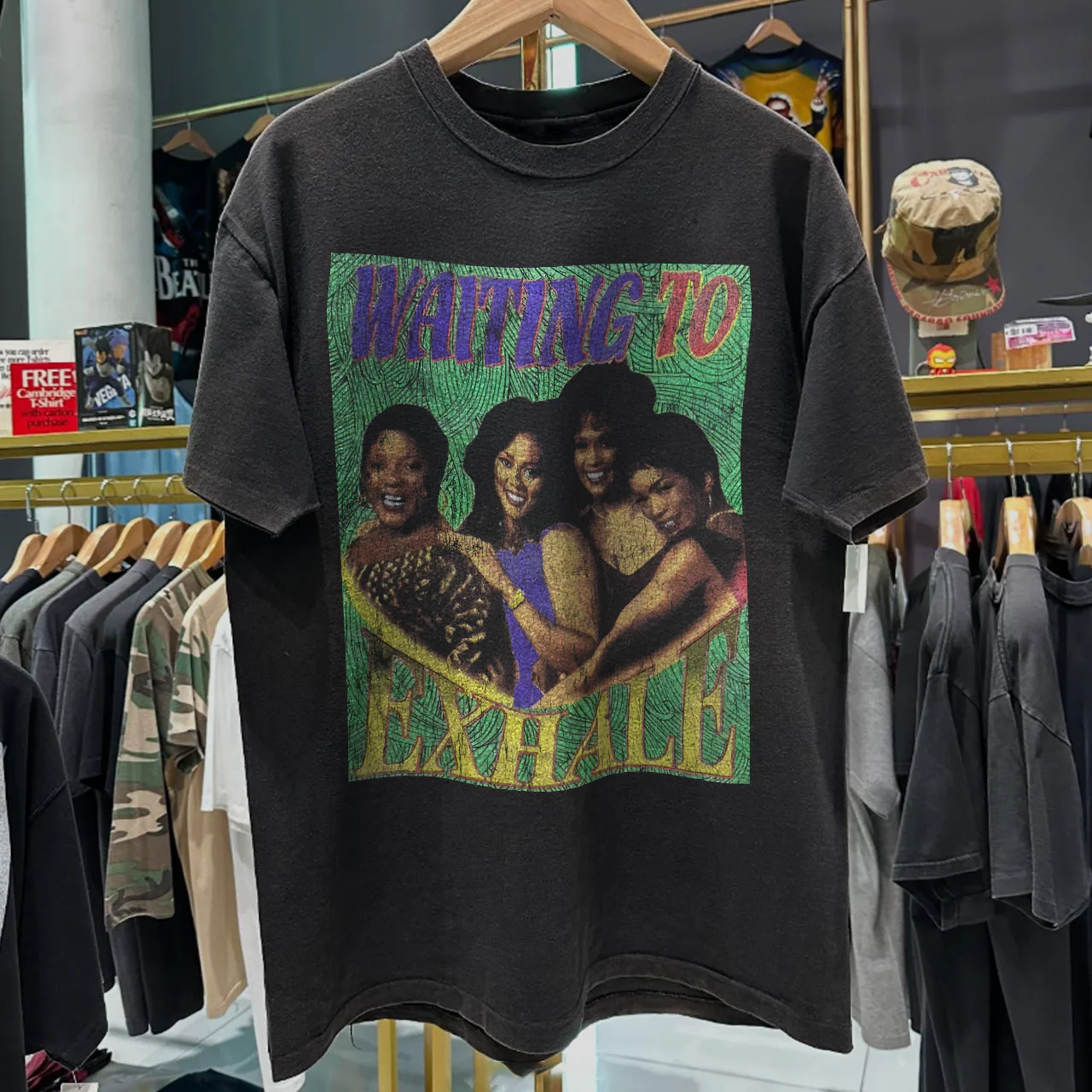 1995 Waiting To Exhale 'Whitney Houston' Rare Washed Black Rap-Tee - Image 2