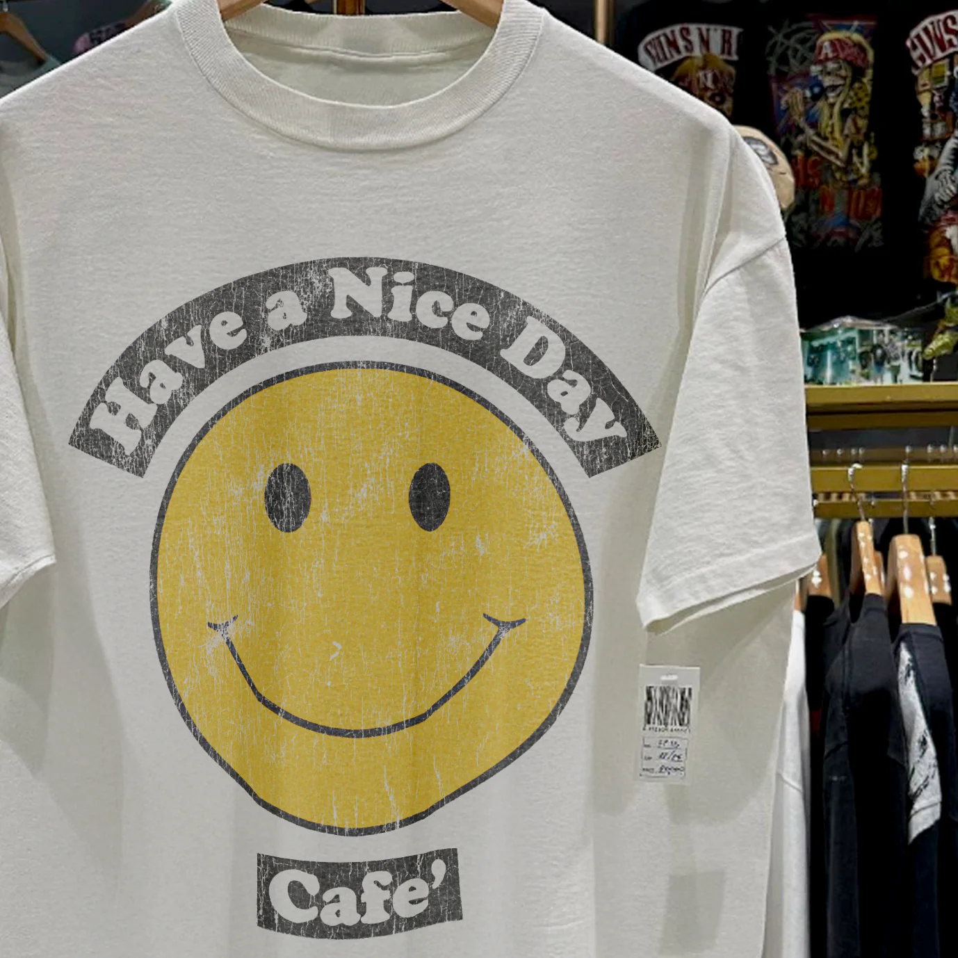 1998 Have A Nice Day 'Cafe' Rare Washed White T-Shirt - Image 2