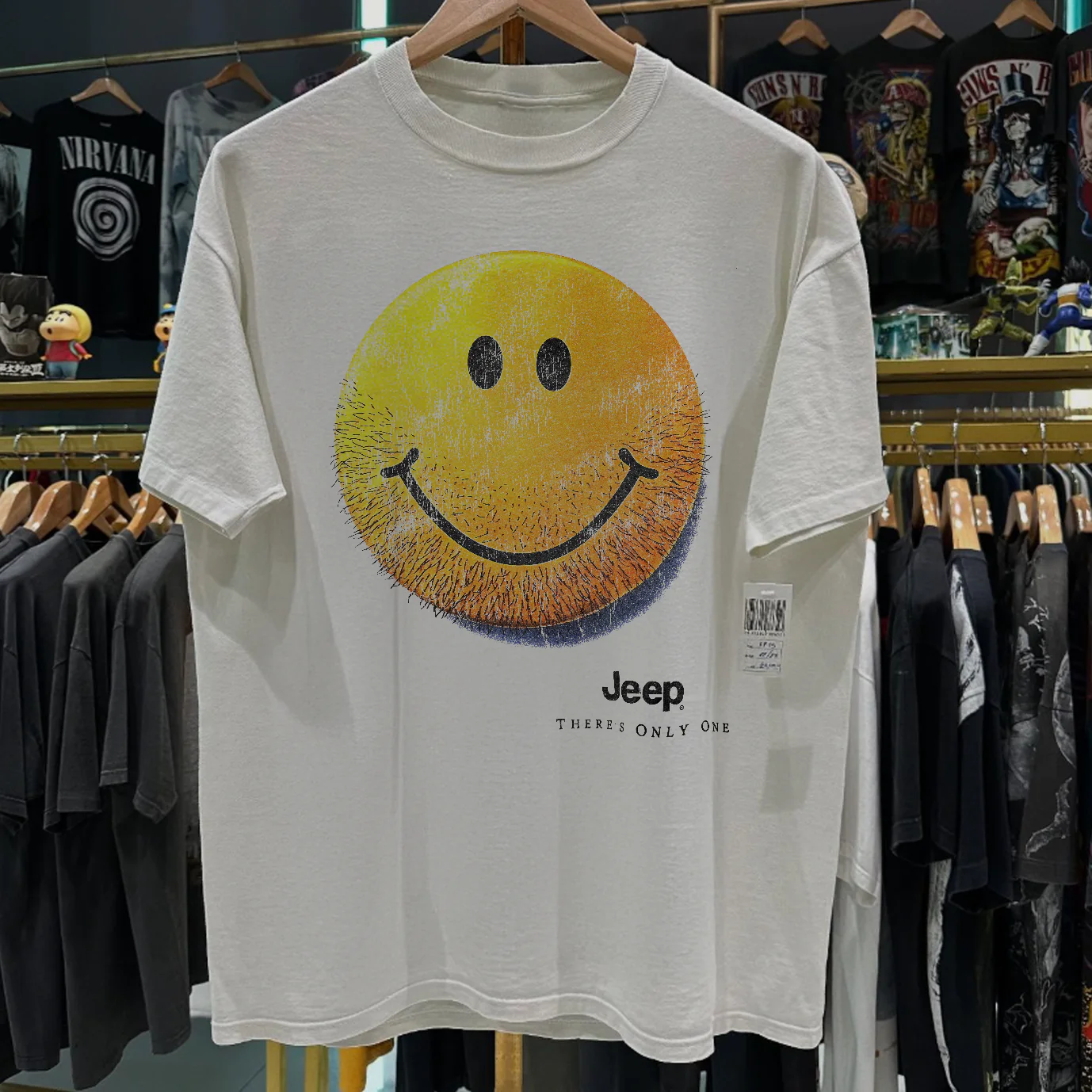 1999 Jeep 'Theres Only One' Smily Face Rare Washed White T-Shirt - Image 2