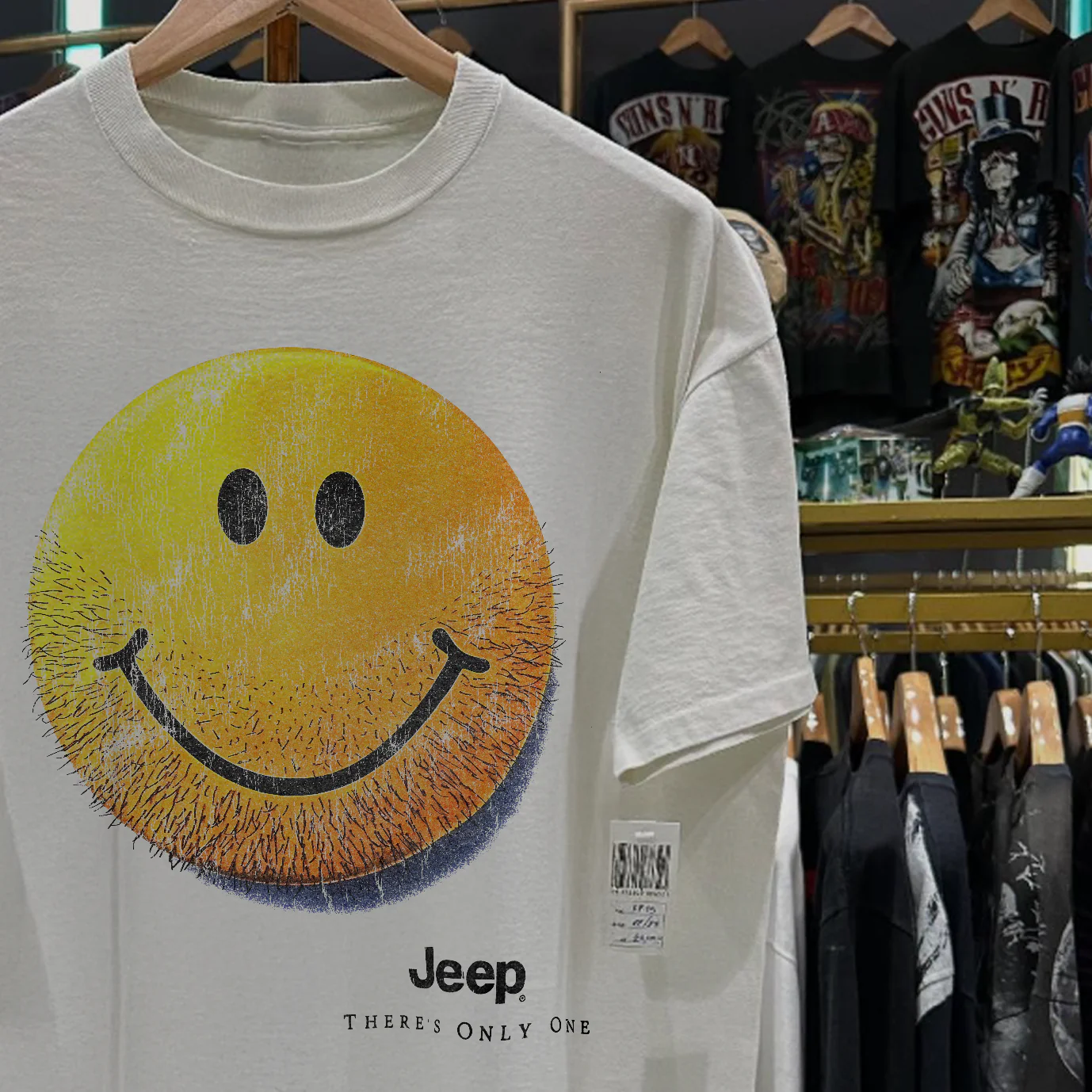 1999 Jeep 'Theres Only One' Smily Face Rare Washed White T-Shirt - Image 3
