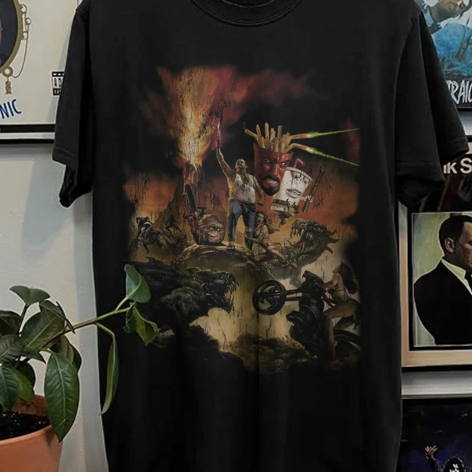 2007 Aqua Teen Hunger Force Movie Promo Washed Black Tee - Image 2