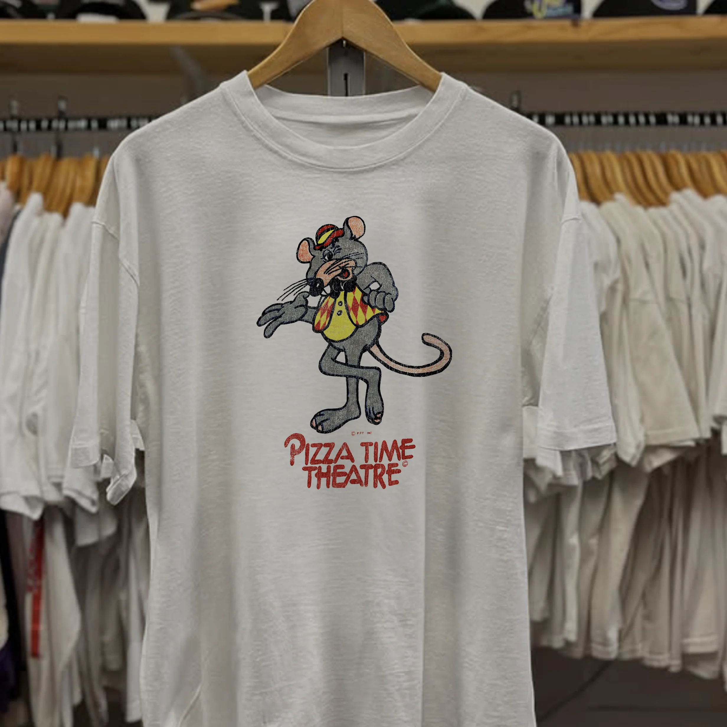 70s Chuck E Cheese Washed White Tee - Image 2