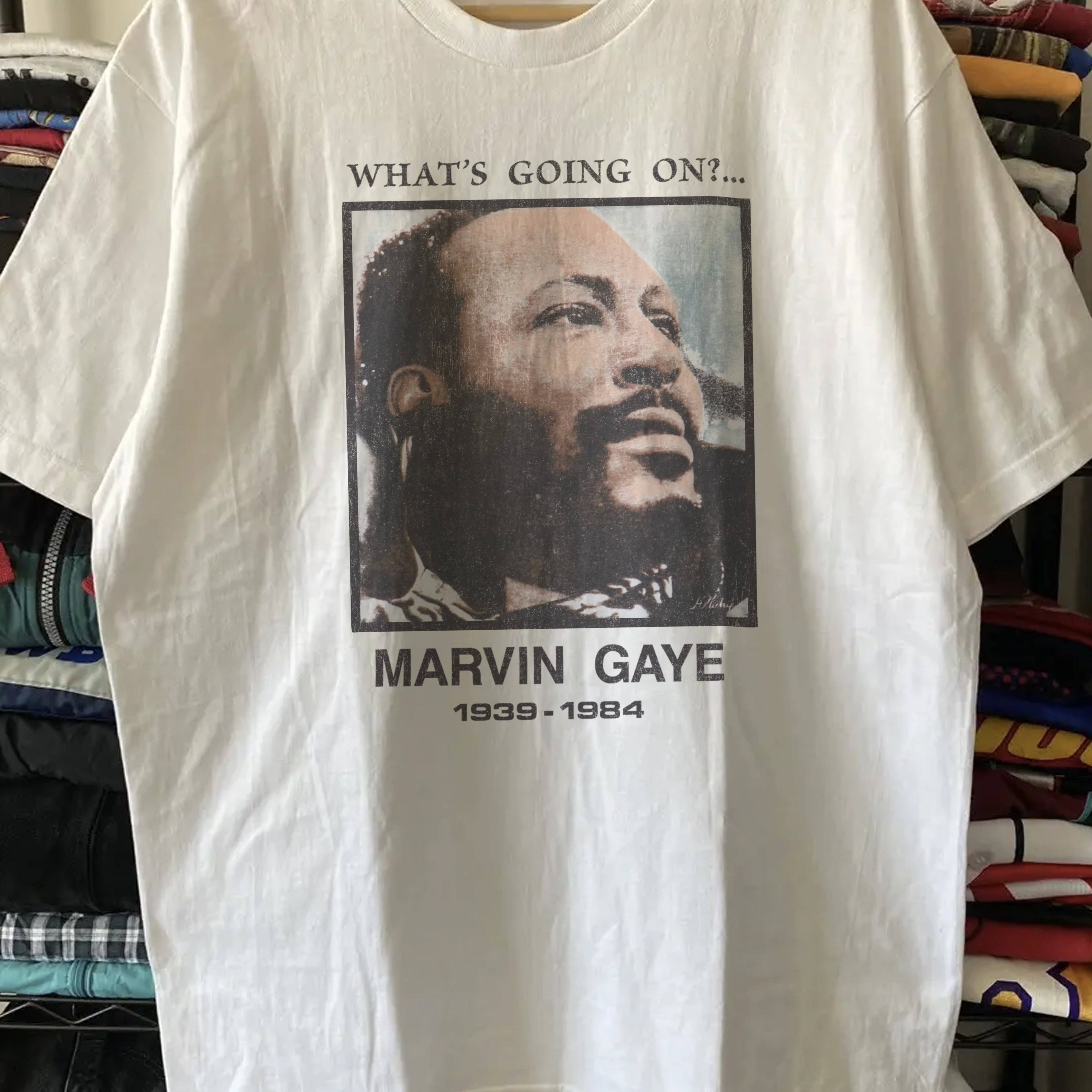 80s Marvin Gaye Washed White Tee - Image 2