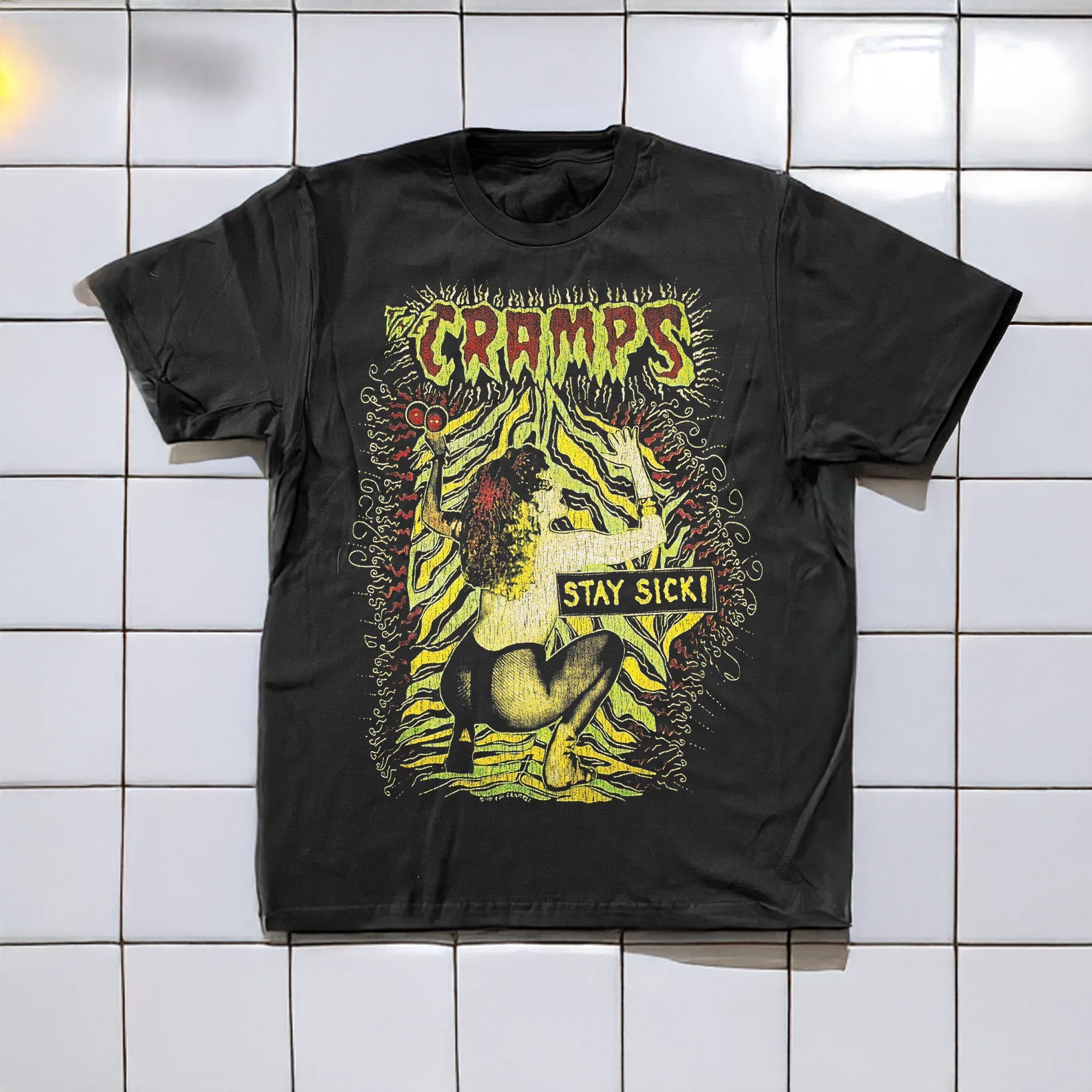 90 The Cramps Stay Sick Washed Black T-Shirt
