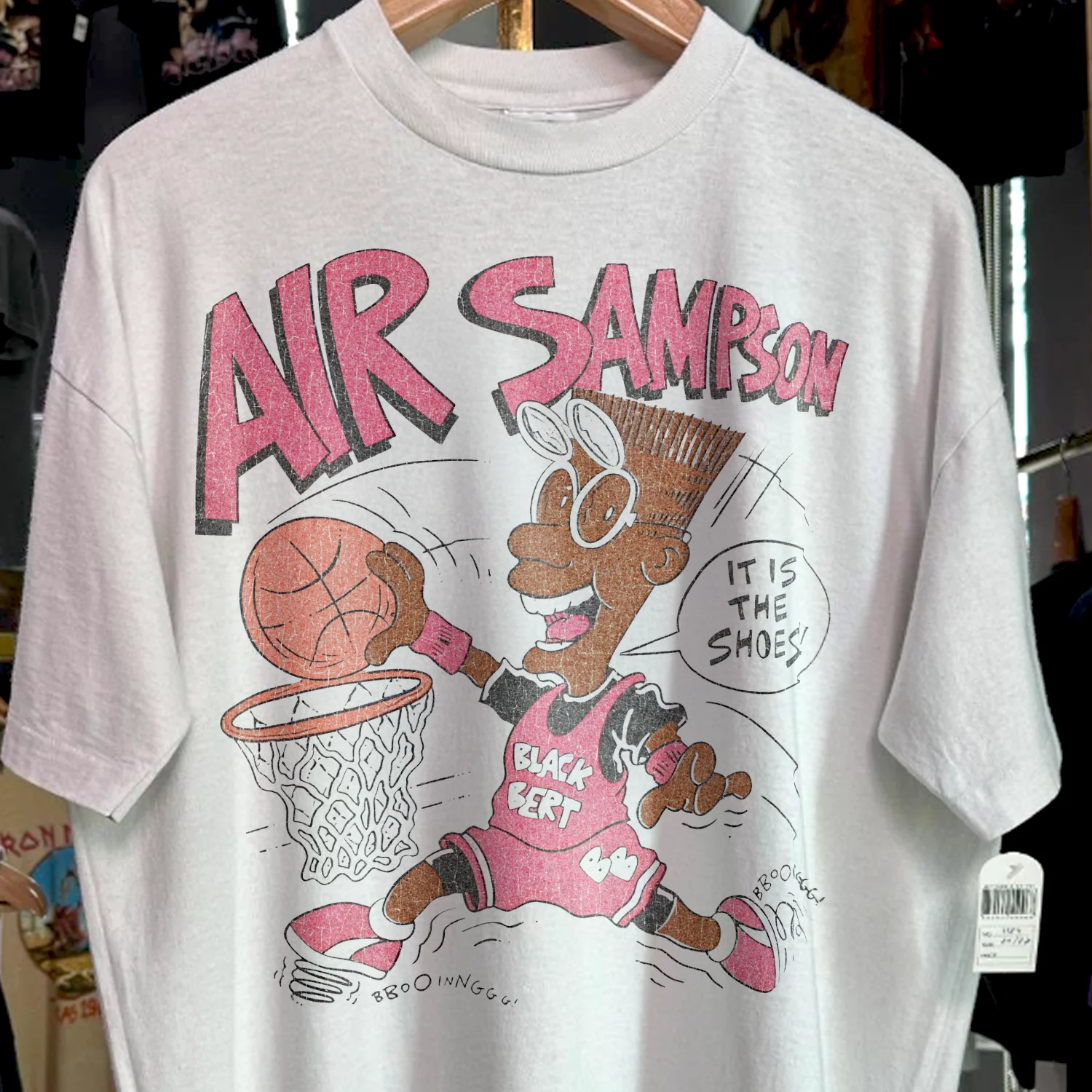 90s Air Sampson 'Black Bert' Rare Washed White T-Shirt - Image 2