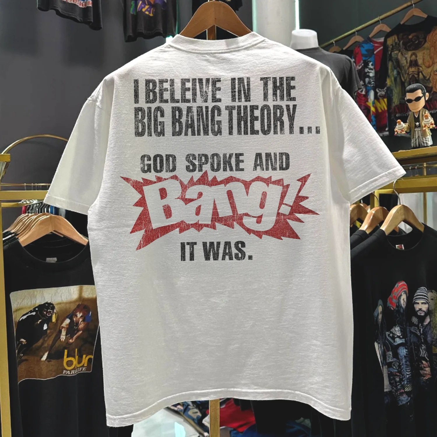 90s "Big Bang? Not!" Rare Washed White Anti-Evolution T-Shirt - Image 2