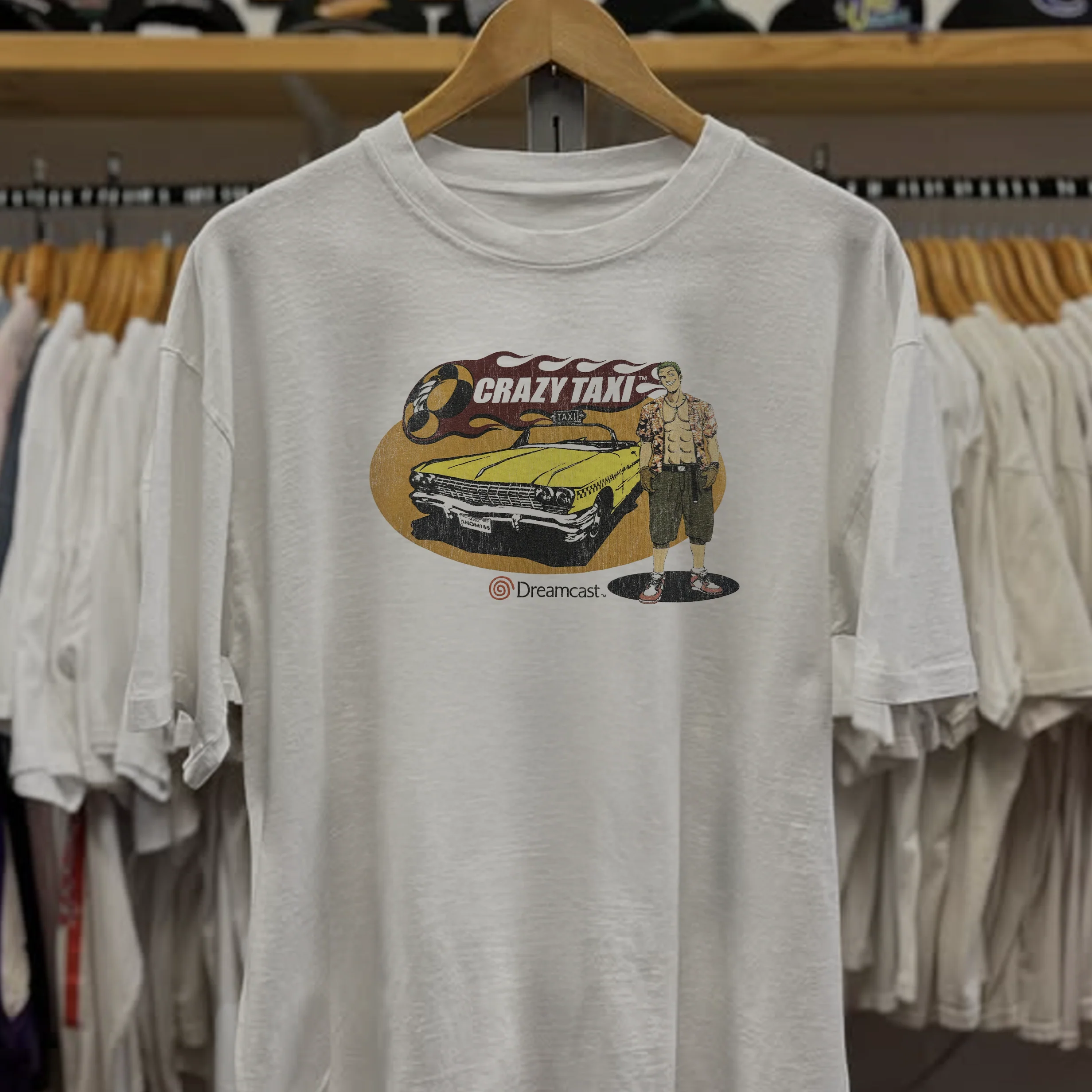 90s Crazy Taxi Dreamcast Washed White Tee - Image 2