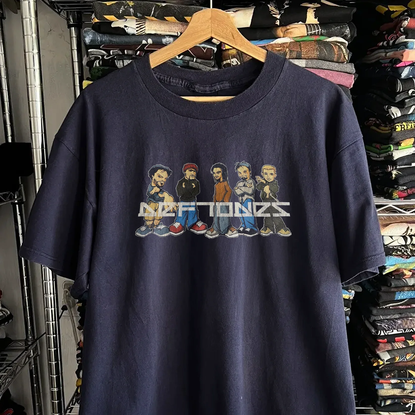 90s Deftones Cartoon Washed Navy Tee - Image 2