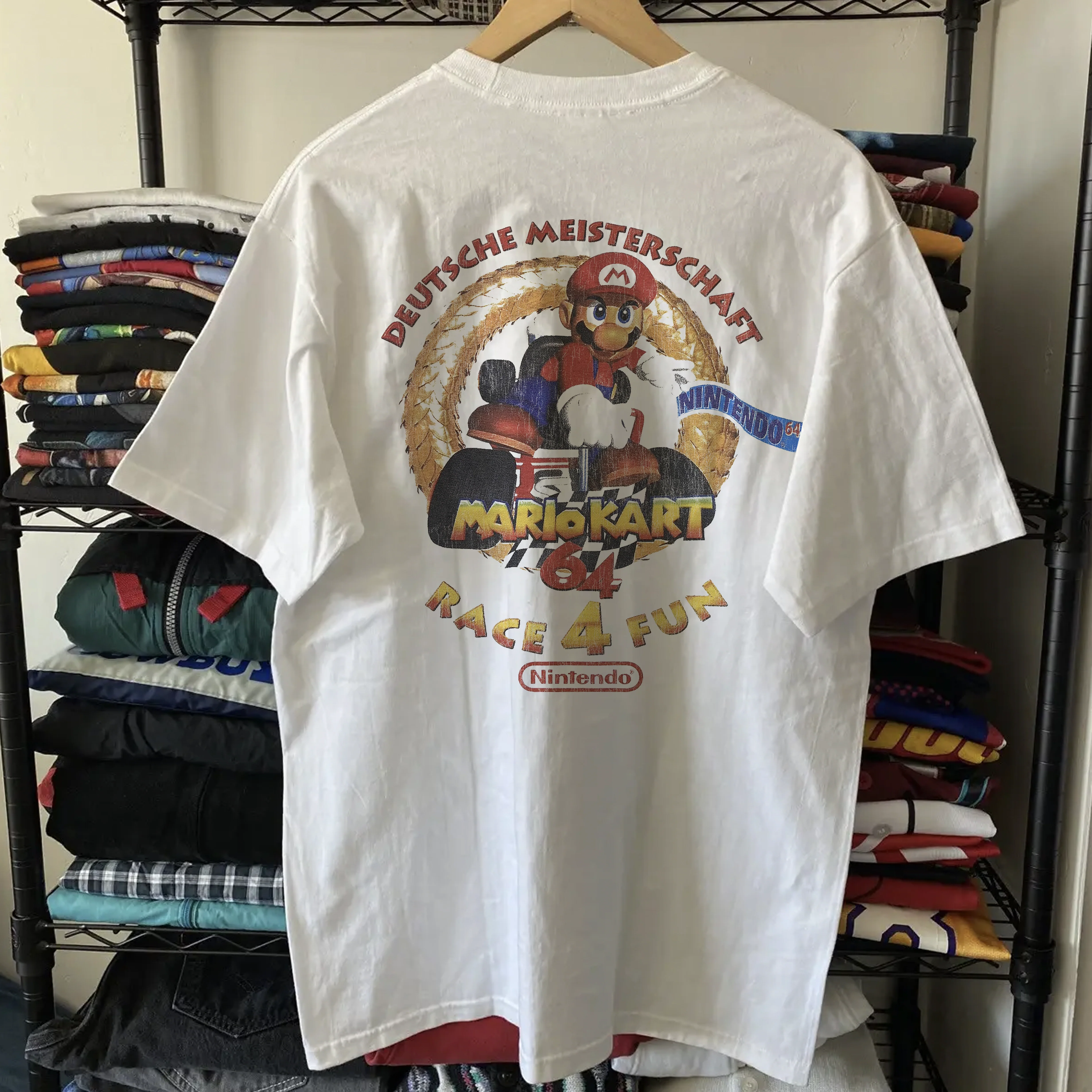 90s German Mario Kart Winners Washed White Tee - Image 2