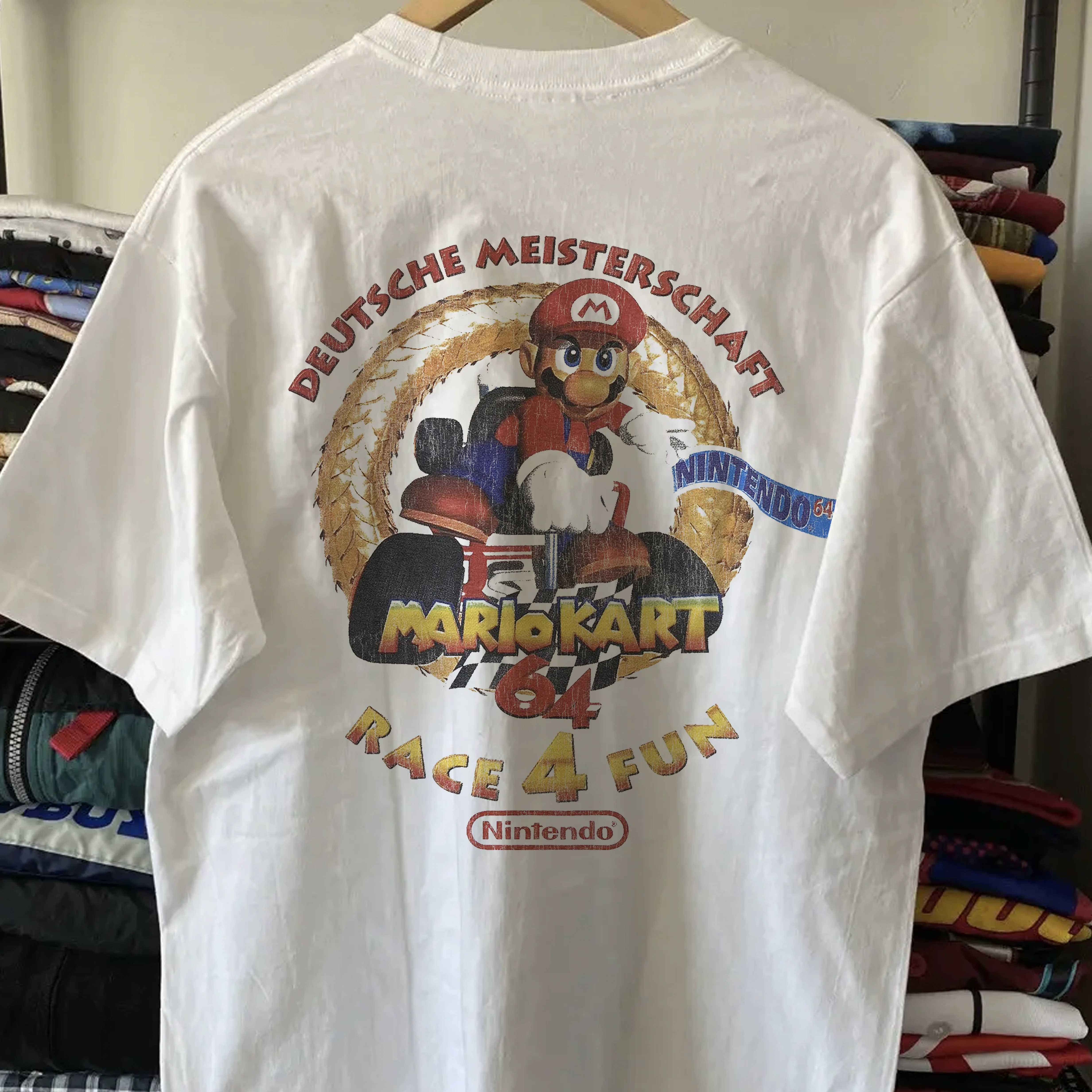 90s German Mario Kart Winners Washed White Tee - Image 3