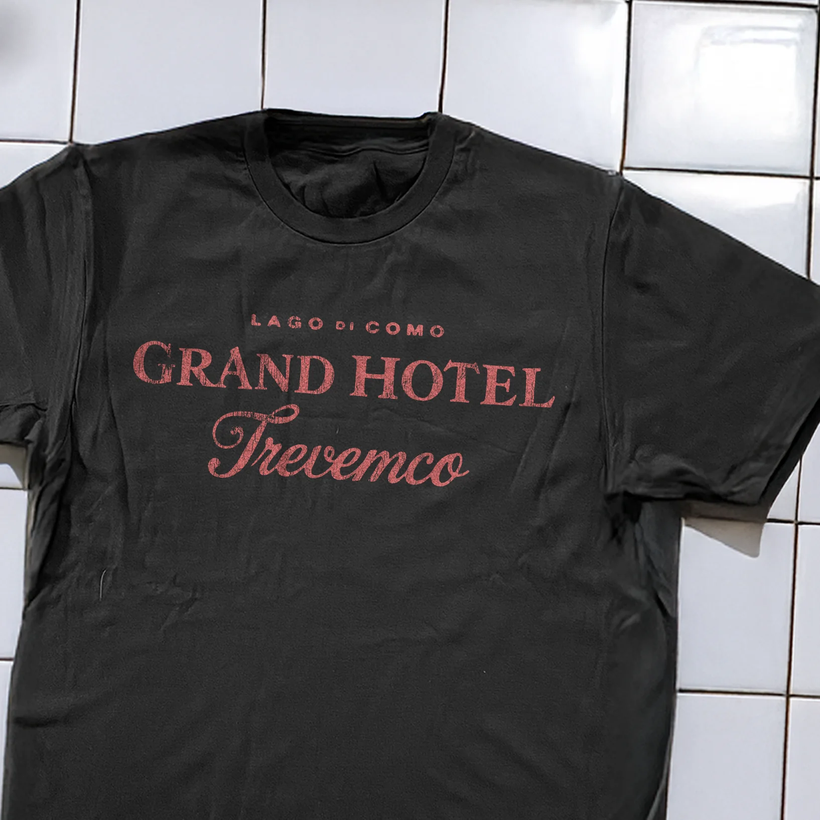 90s Grand Hotel Tremezzo Rare Washed Black T-Shirt - Image 2