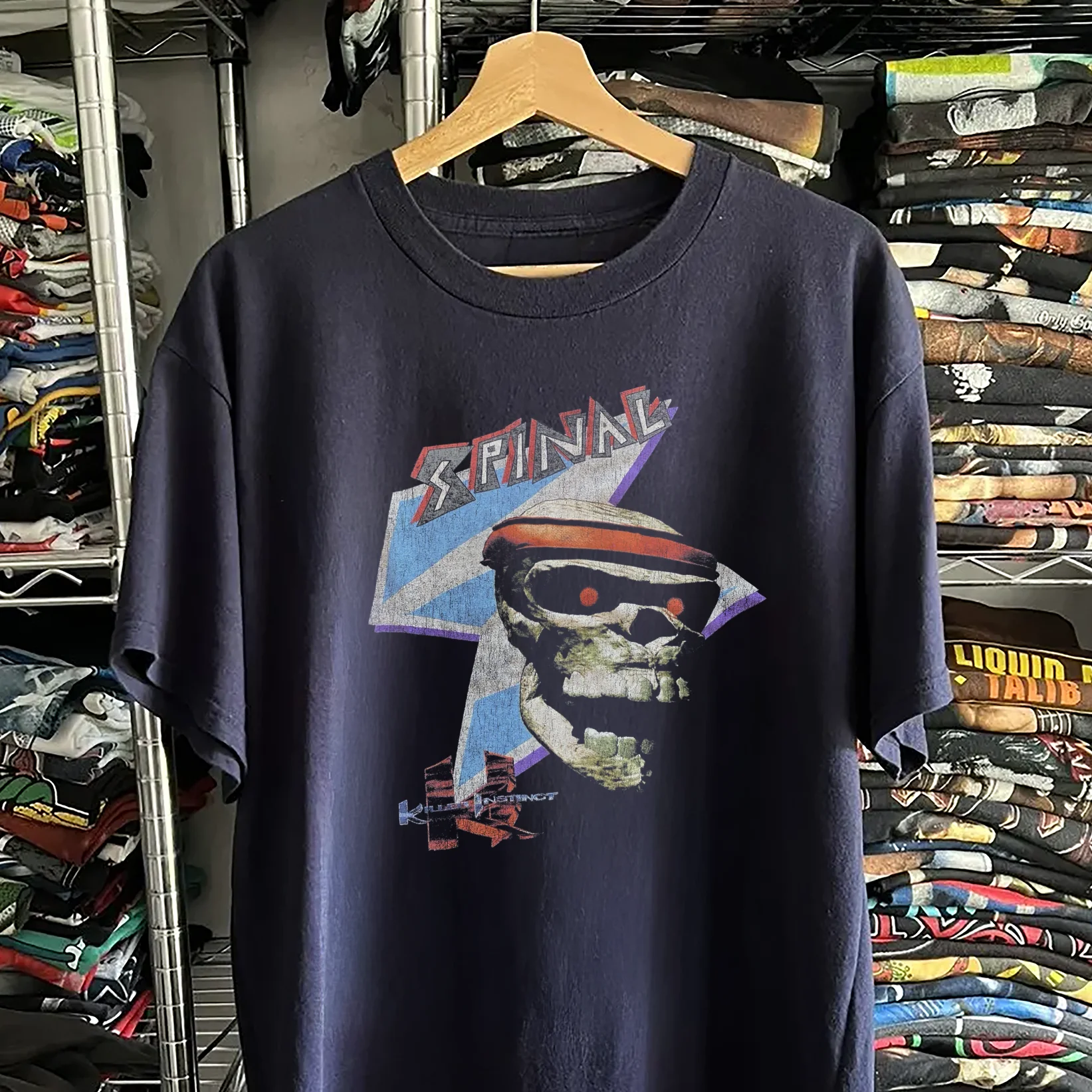 90s Killer Instinct Spinal Washed Navy Tee - Image 2