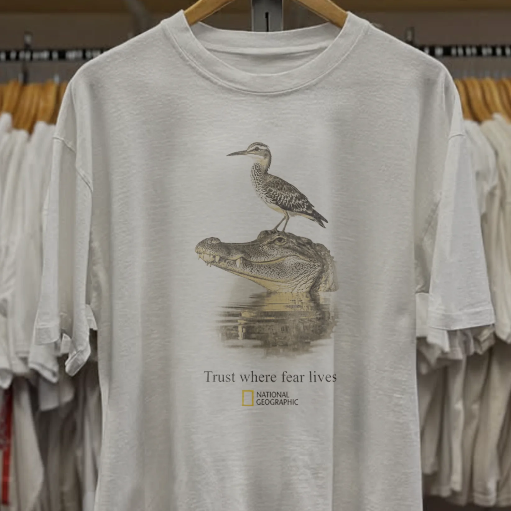 90s National Geographic Trust Washed White Tee - Image 2
