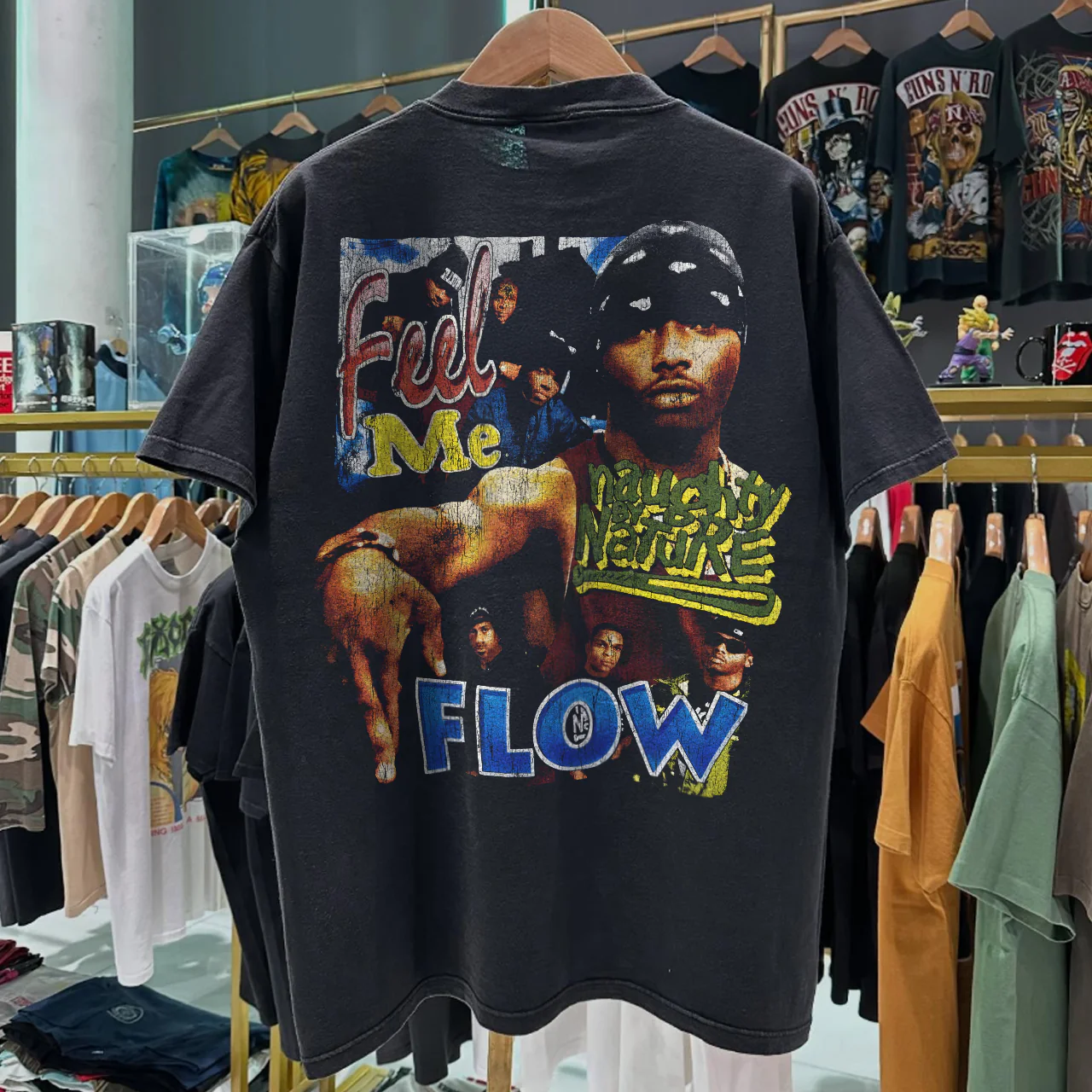 90s Naughty By Nature 'Poverty's Paradise' Rare Washed Black Rap-Tee - Image 2