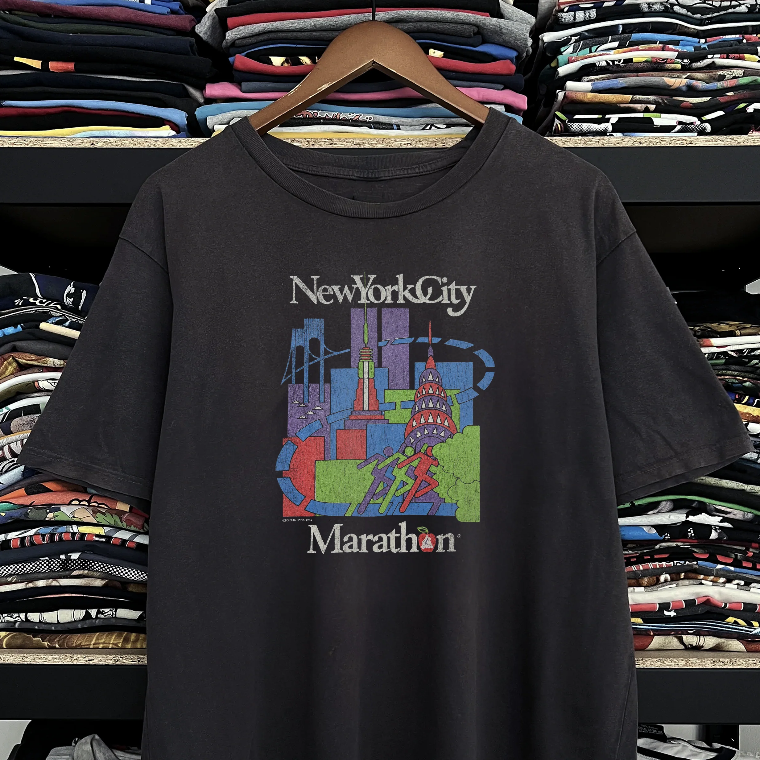 90s New York City Marathon Washed Black Tee - Image 2