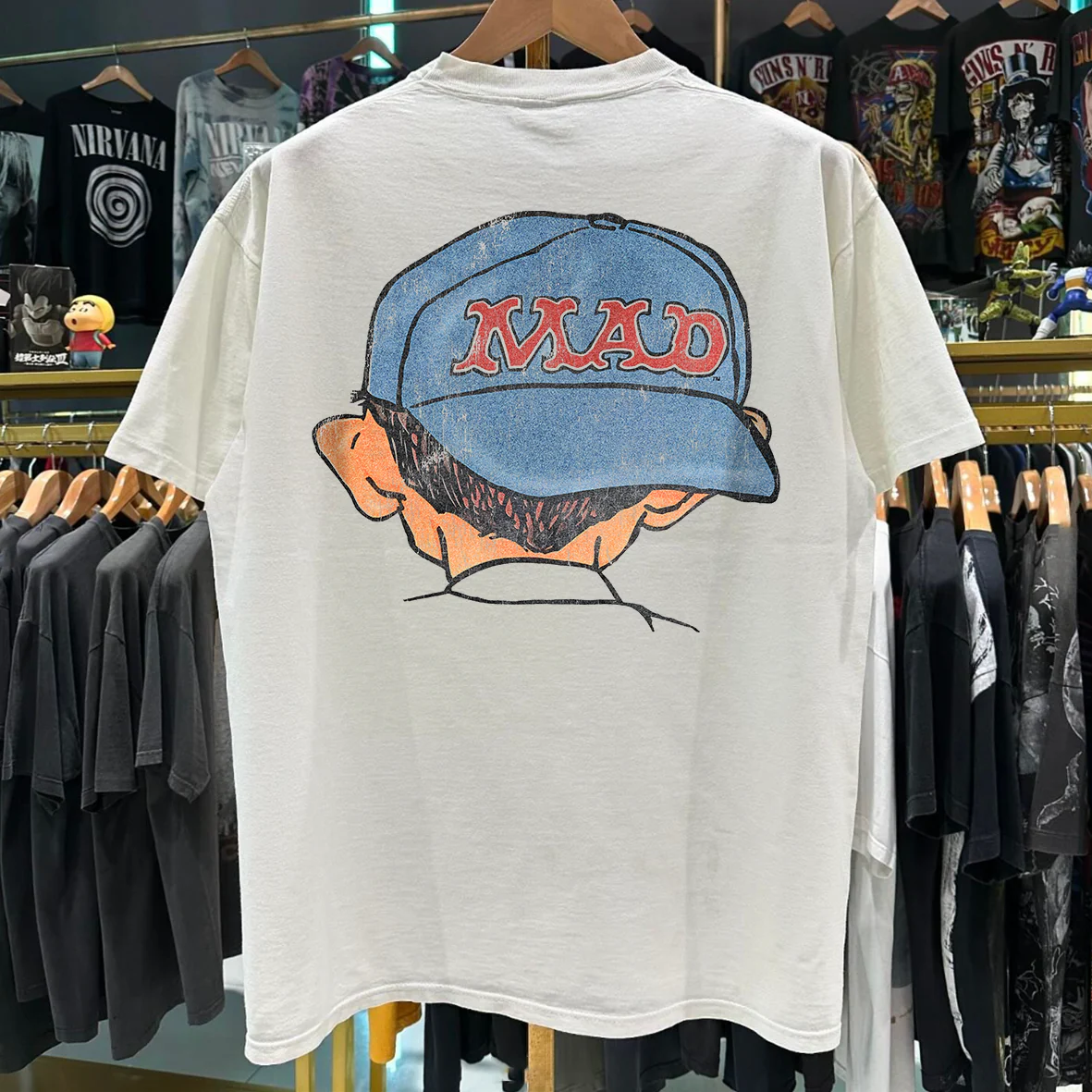 90's Rare Alfred E. Neuman Vintage Washed White T-Shirt - Image 2