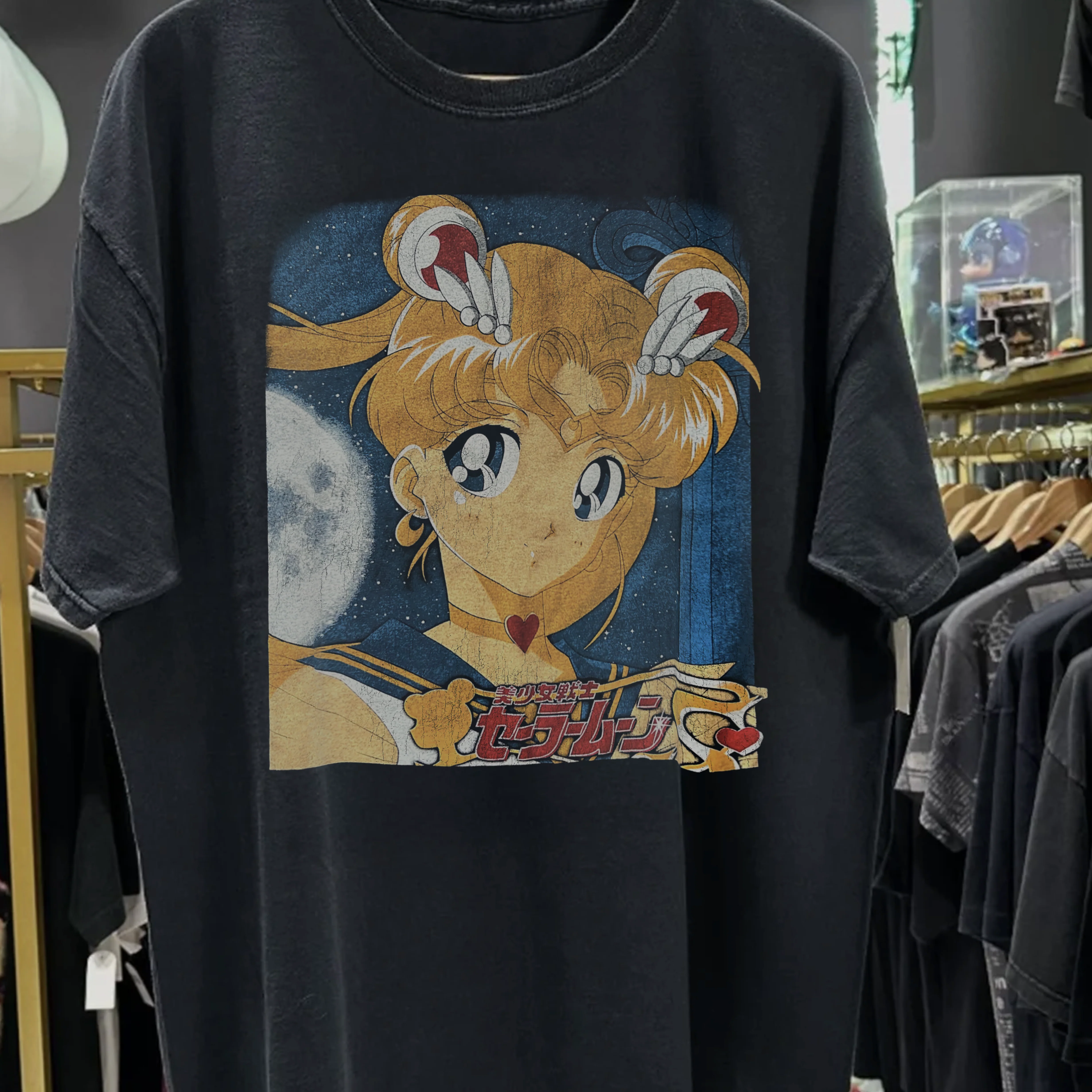 90s Sailor Moon Washed Black Tee - Image 2