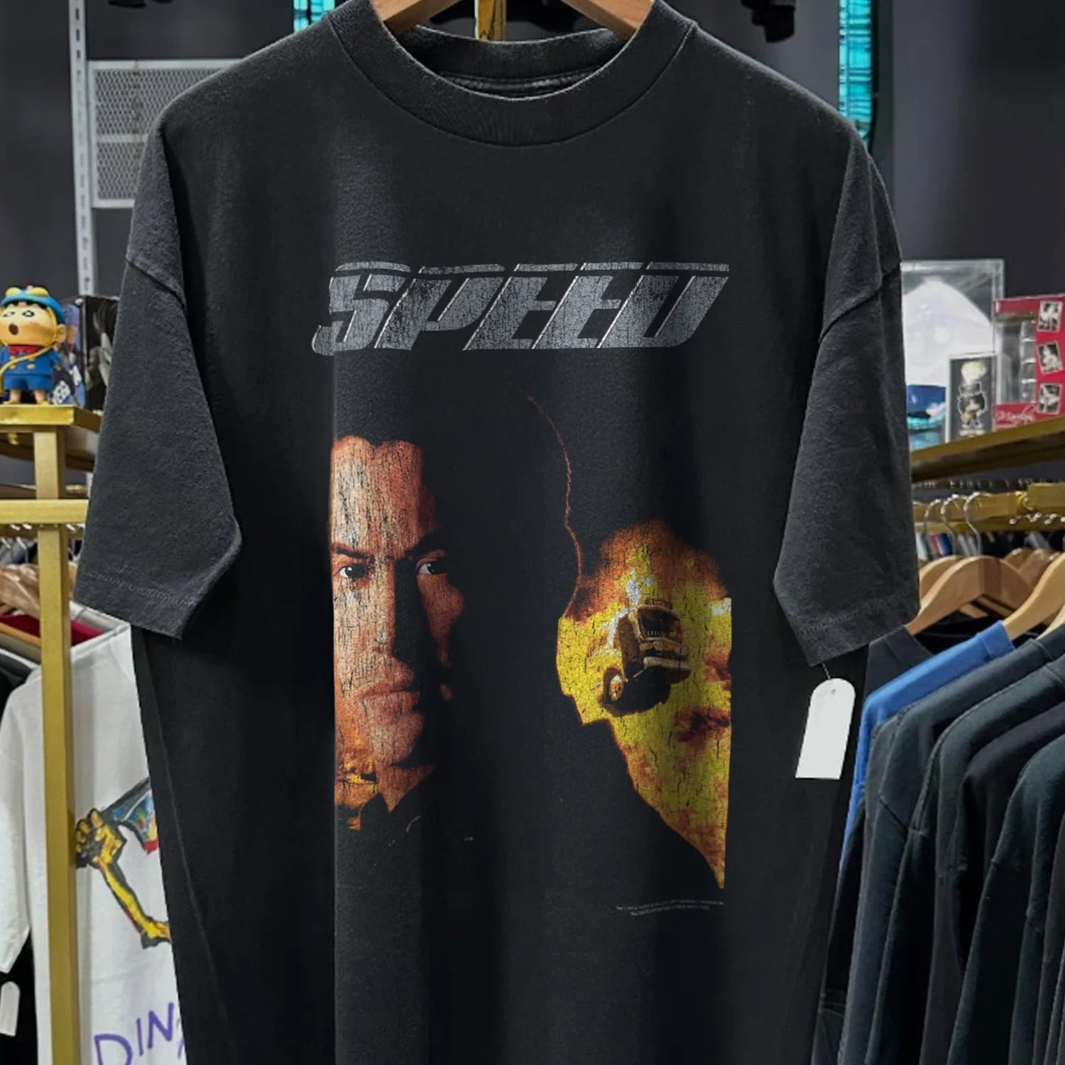 90s Speed Movie Promo Rare Washed Black T-Shirt - Image 2