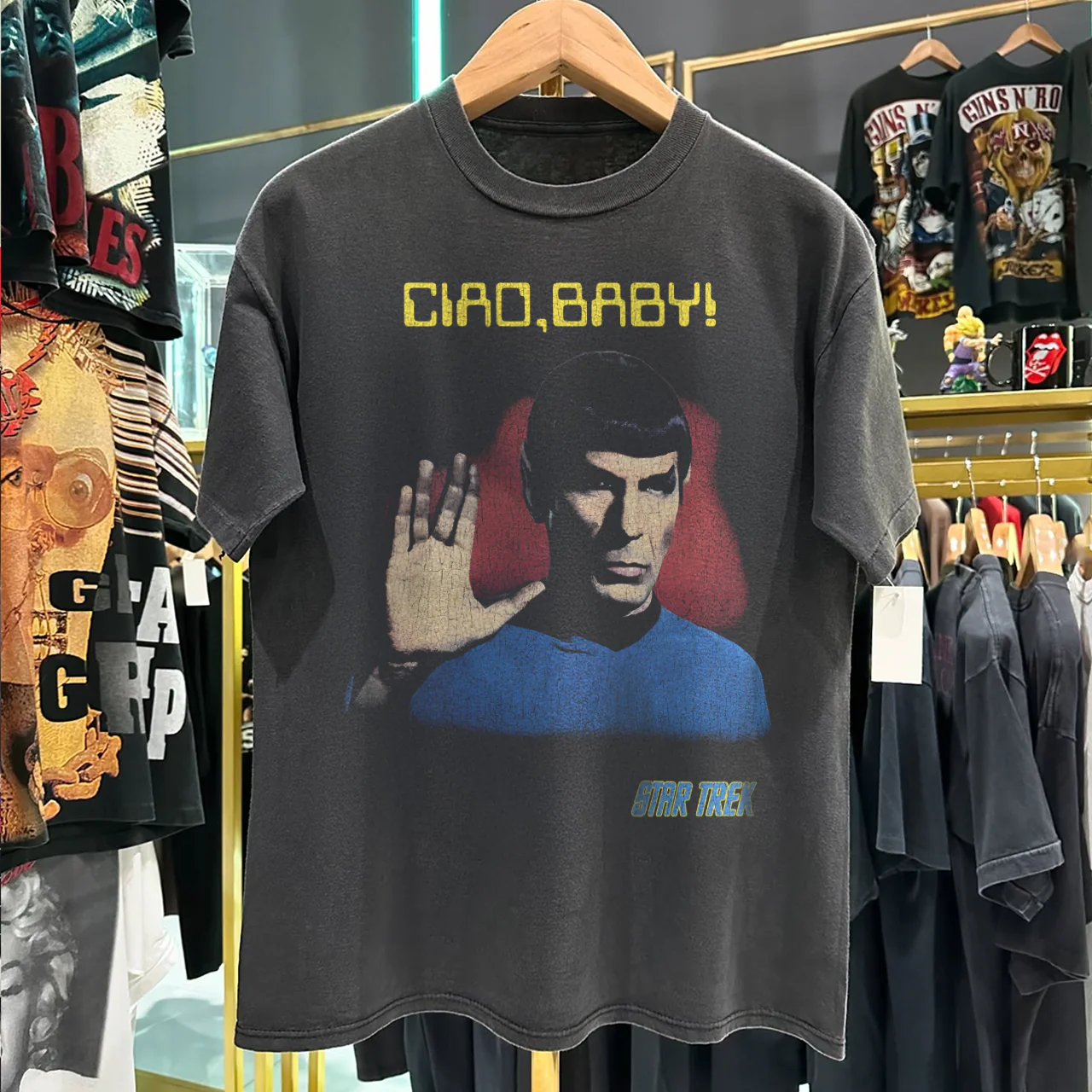 90s Spock 'Ciao, Baby!' Rare Washed Black T-Shirt