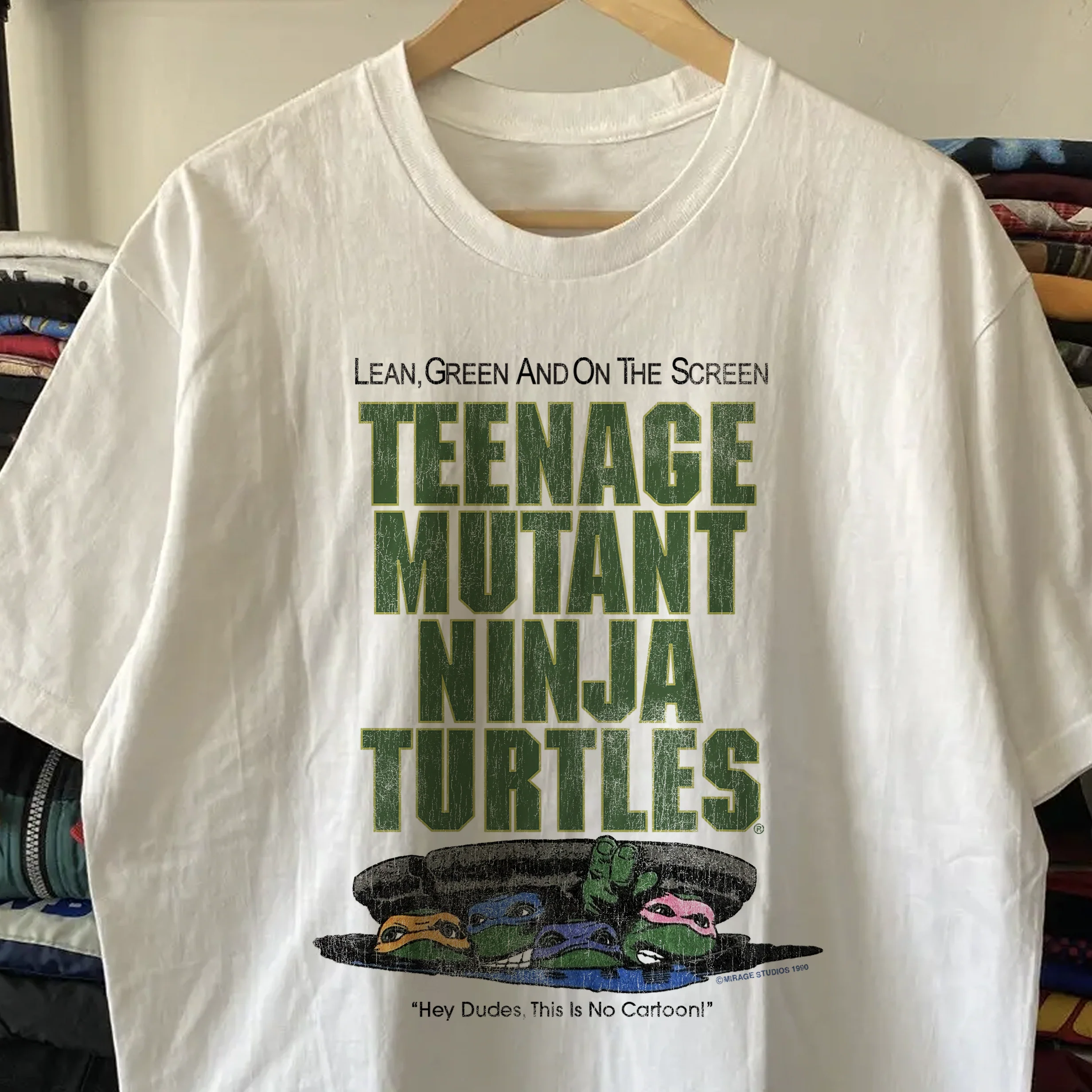 90s Teenage Mutant Ninja Turtles Movie Promo Washed White Tee - Image 2
