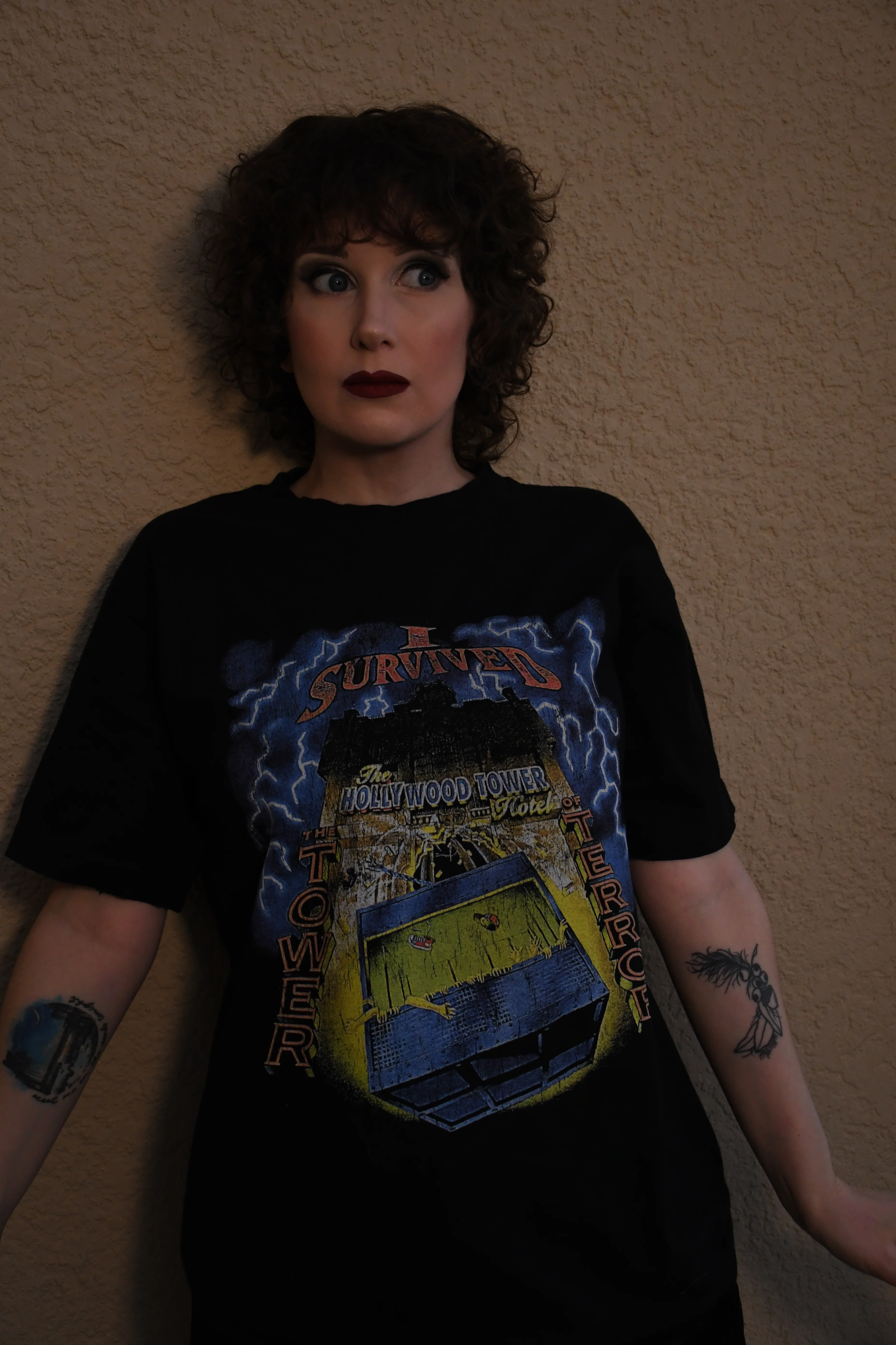 90s Tower Of Terror Hollywood Hotel Rare Washed Black T-Shirt - Image 3