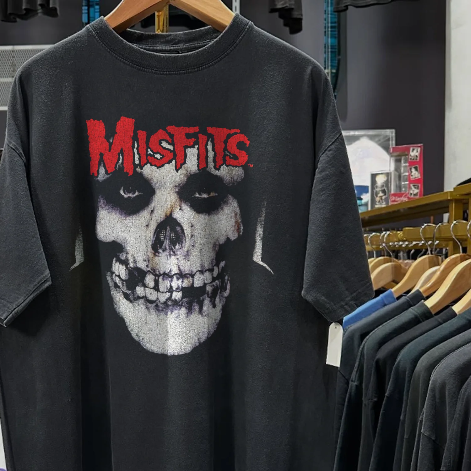 95 Misfits Cyclopian Music Rare Washed Black T-Shirt - Image 2