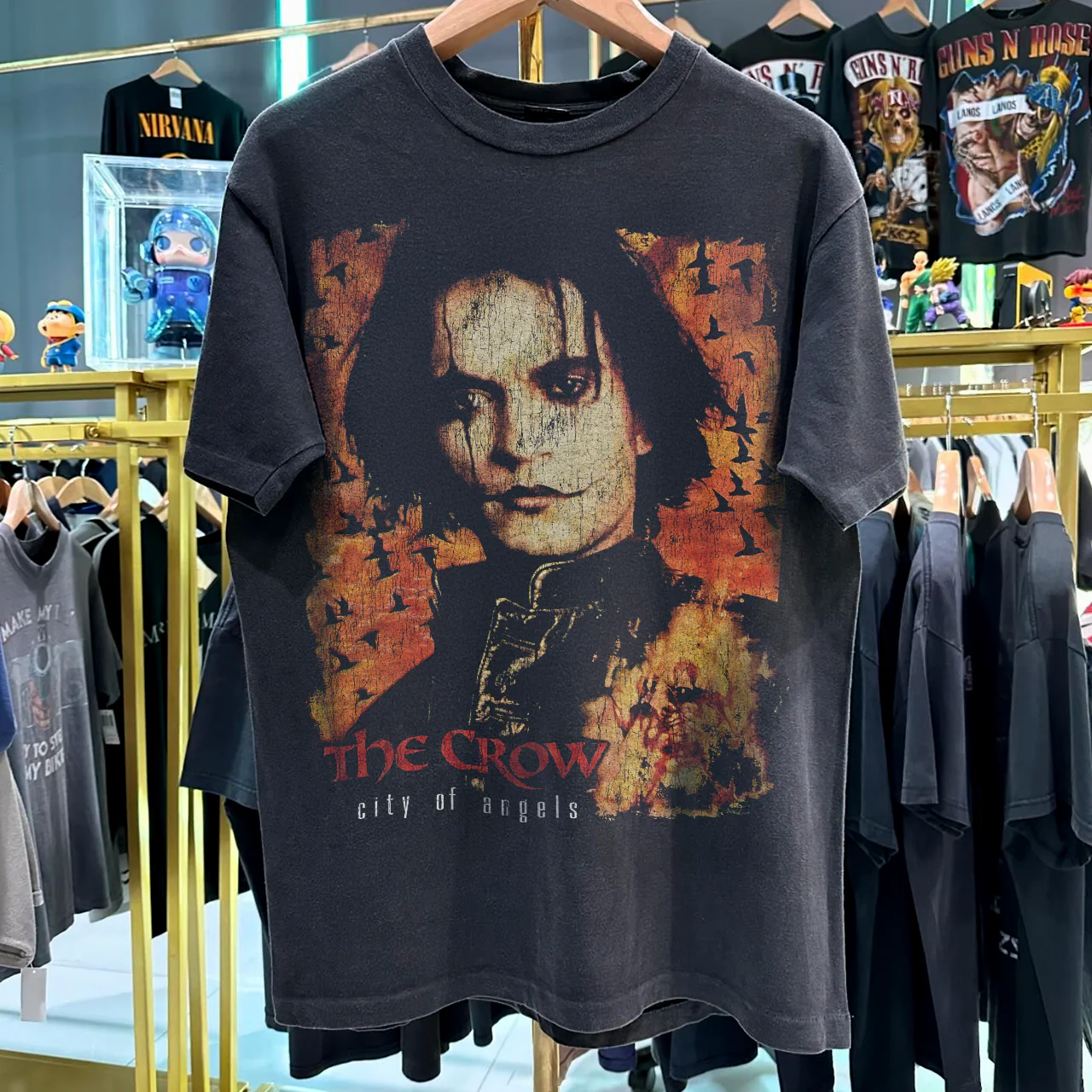 96 The Crow City Of Angels Rare Vintage Washed Black T-Shirt - Image 2