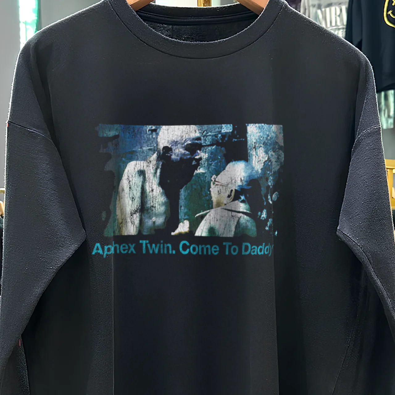 Aphex Twin. Come To Daddy Longsleeve Vintage Washed Black T-Shirt - Image 3