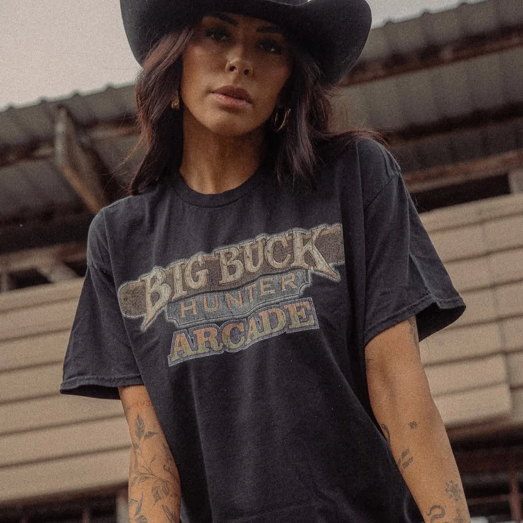 Big Buck Hunter Arcade Promo Vintage Washed Black T-Shirt - Image 2