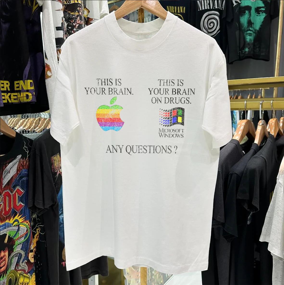 Brain On Drugs Computer Wars Vintage White T-Shirt