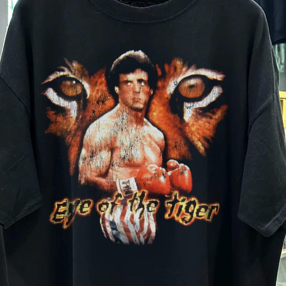 Eye Of The Tiger *Rocky 3 Promo* 80's Rare Vintage Washed Black T-Shirt - Image 2