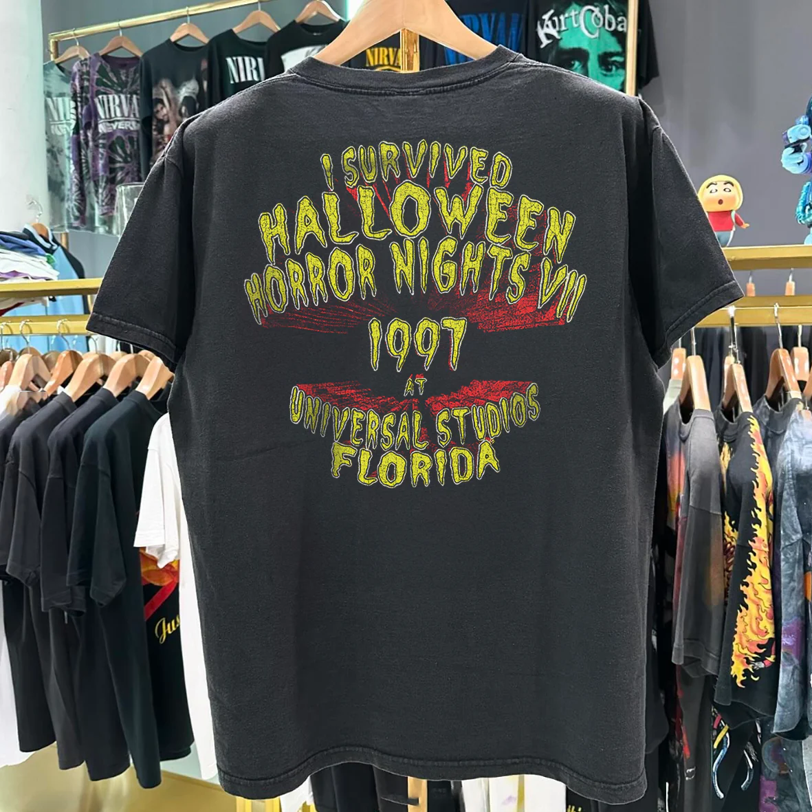 Halloween Horror Nights VII *Rare* 1997 Vintage Washed Black T-Shirt - Image 2