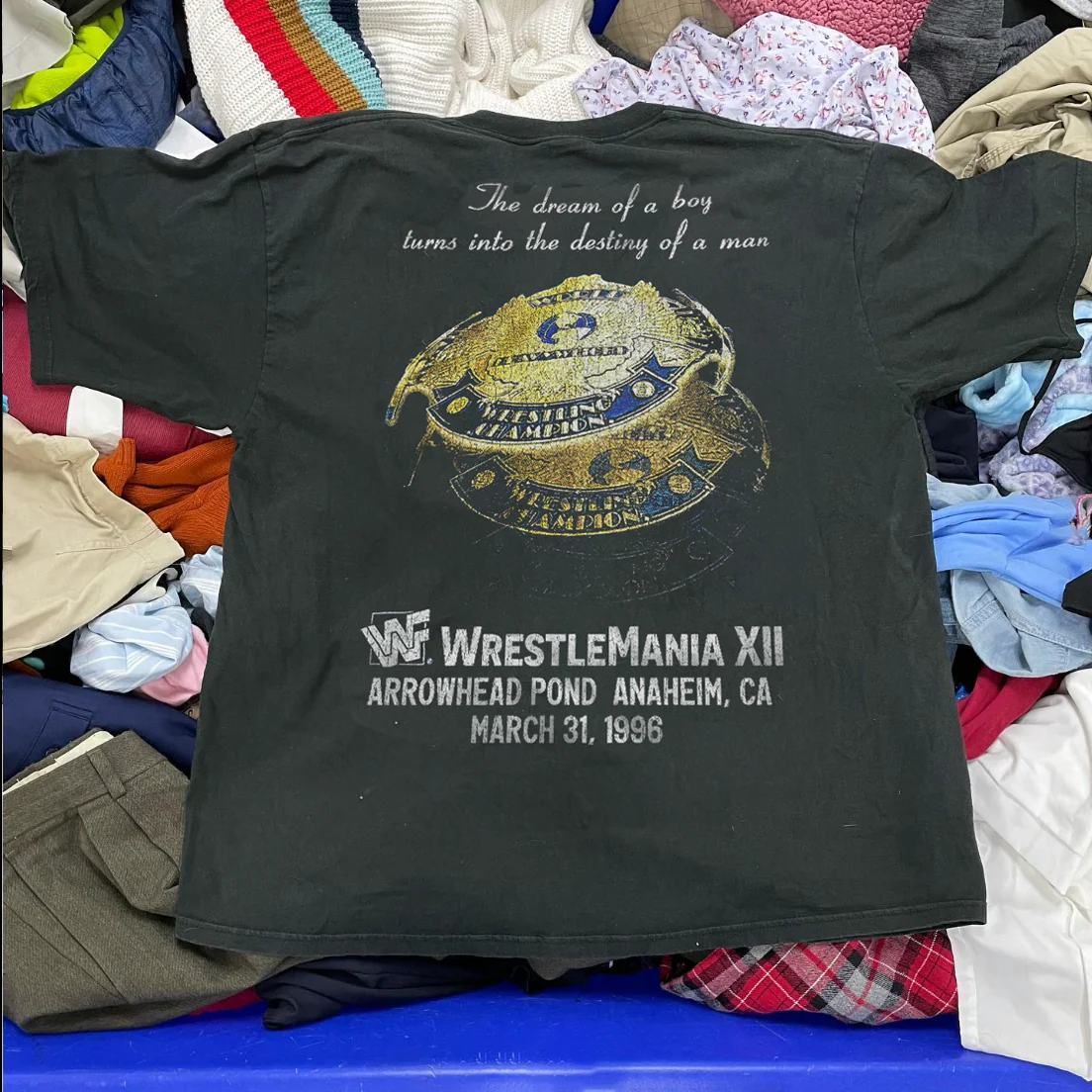 Hbk Wrestlemania XII - 1996 Vintage Washed Black T-Shirt - Image 2