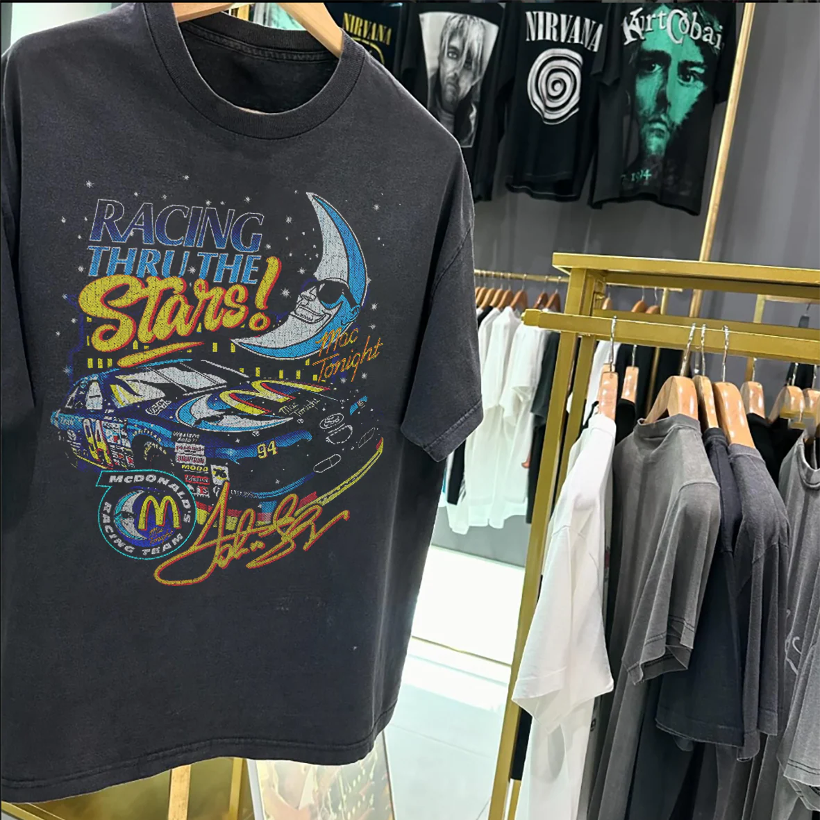 Mcdonald's Racing Thru The Stars - 80's-90's Rare Black Vintage Washed T-Shirt - Image 3