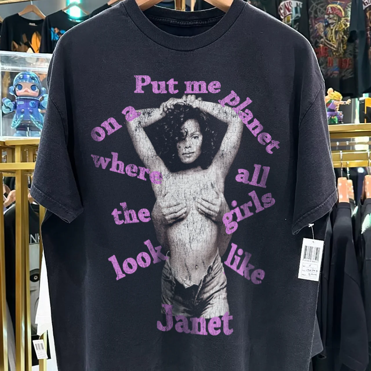 Planet Janet Vintage 00'S Rare Washed Black T-Shirt - Image 2