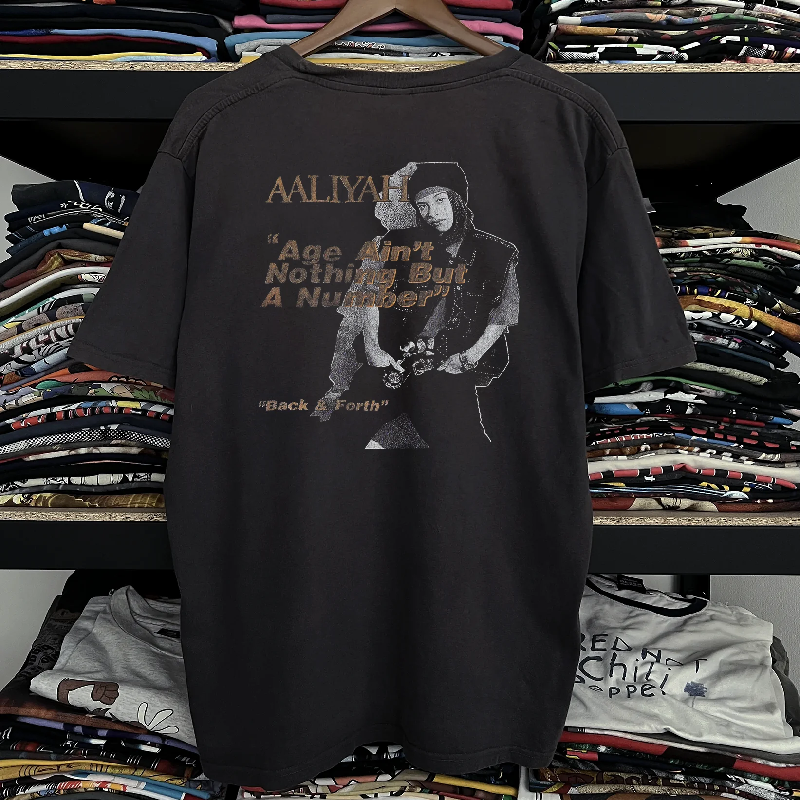 Rare Aaliyah Back and Forth Washed Black Tee - Image 2