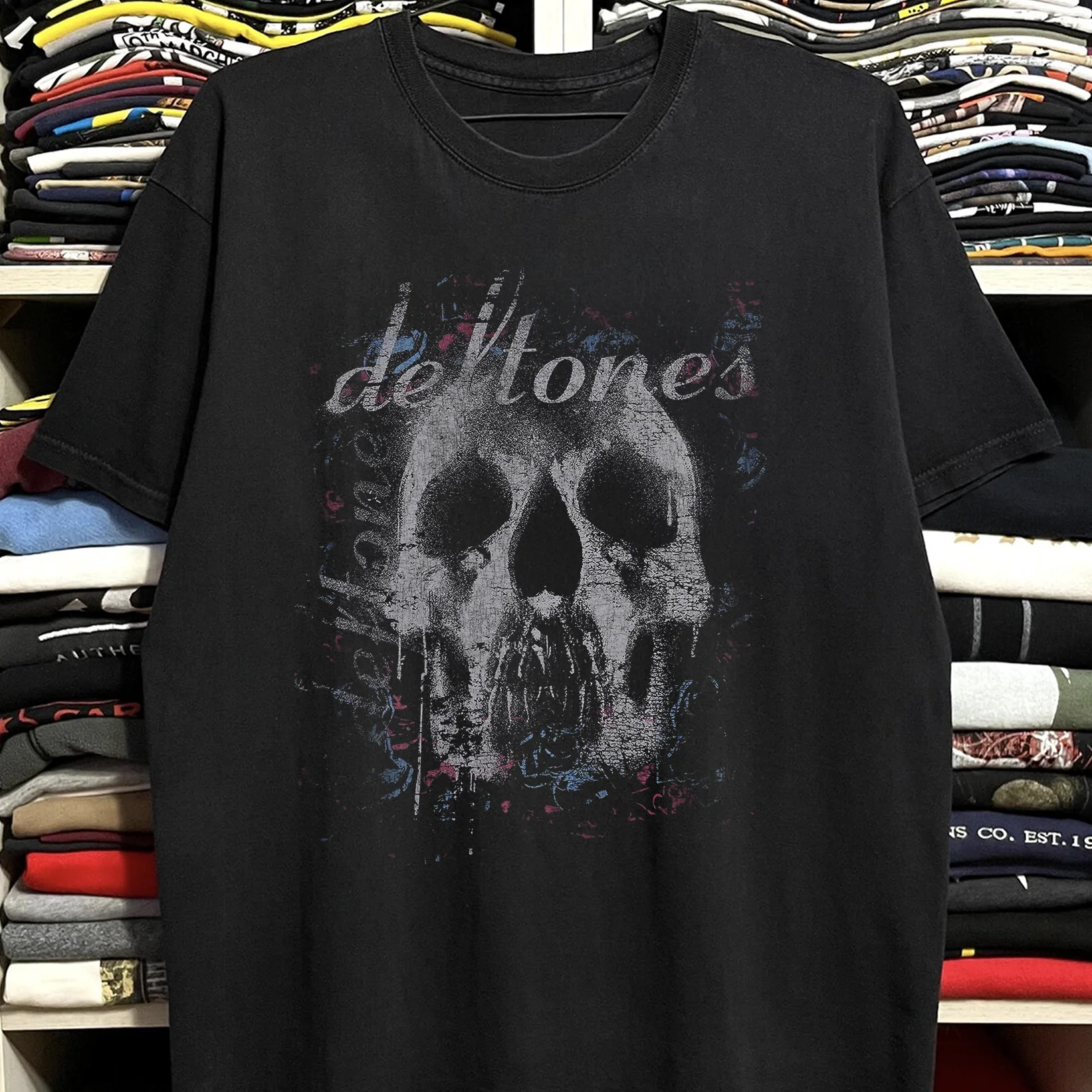 Rare Deftones Skull Washed Black Tee - Image 2