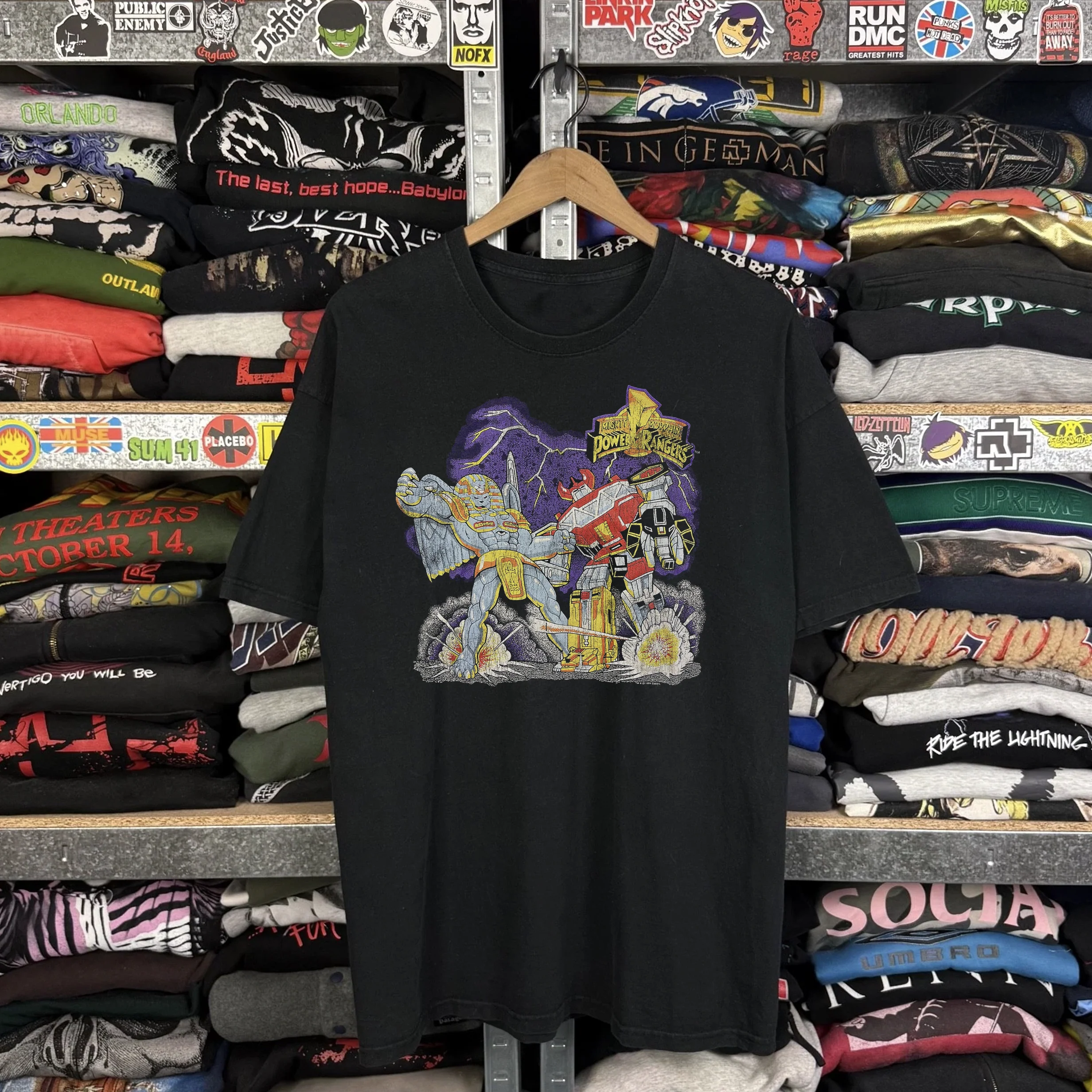 Rare Mighty Morphin Power Rangers Washed Black Tee