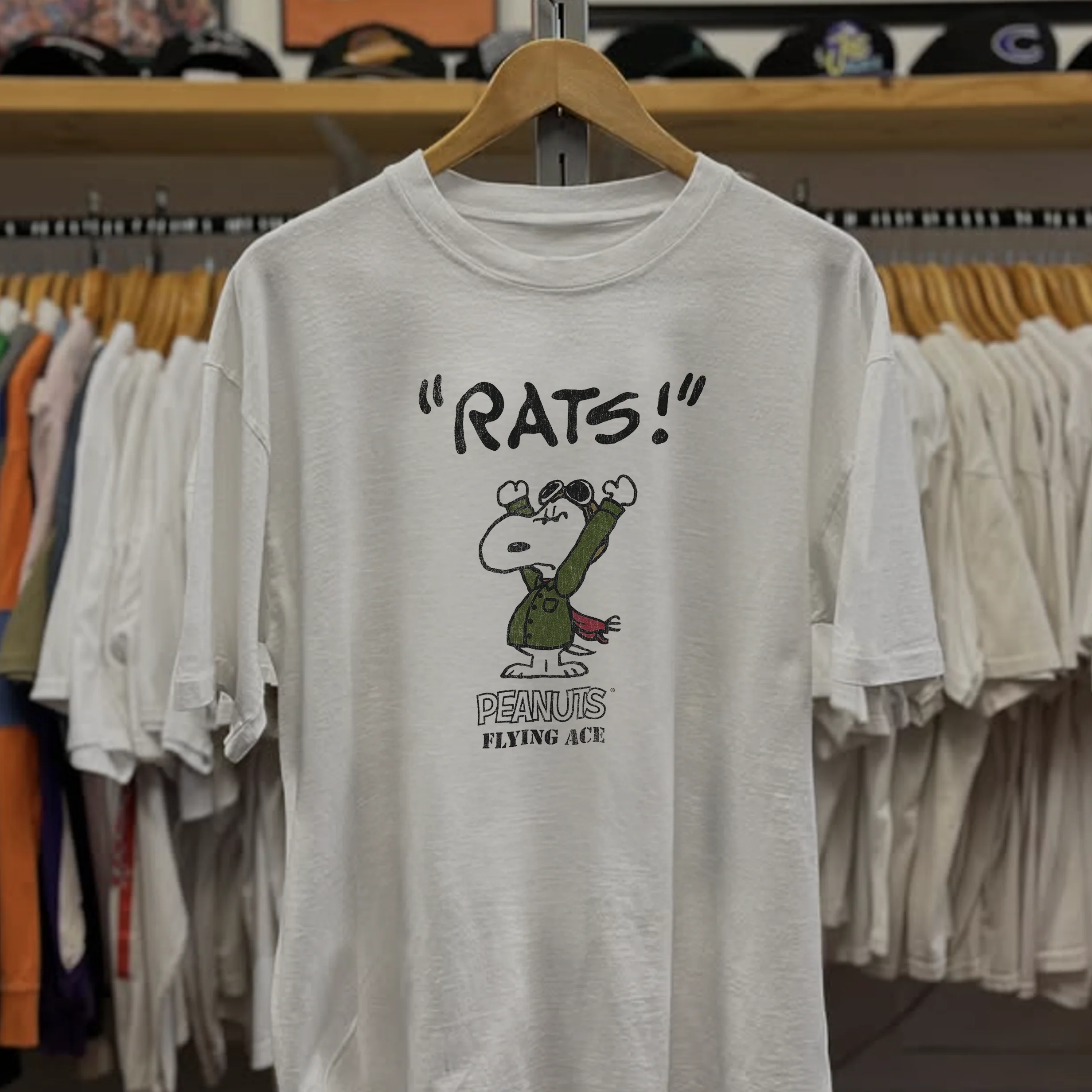 Rare Peanuts Flying Ace Rats! Washed White Tee - Image 2