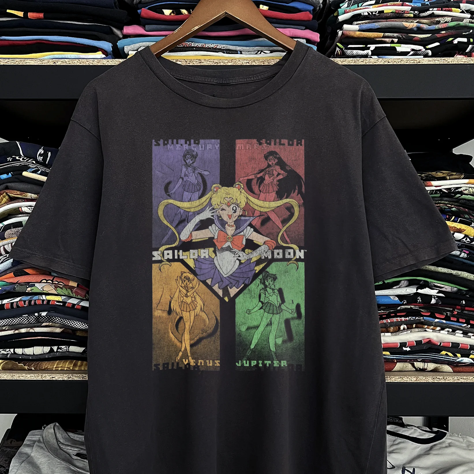 Rare Sailor Moon Grid Washed Black Tee - Image 2