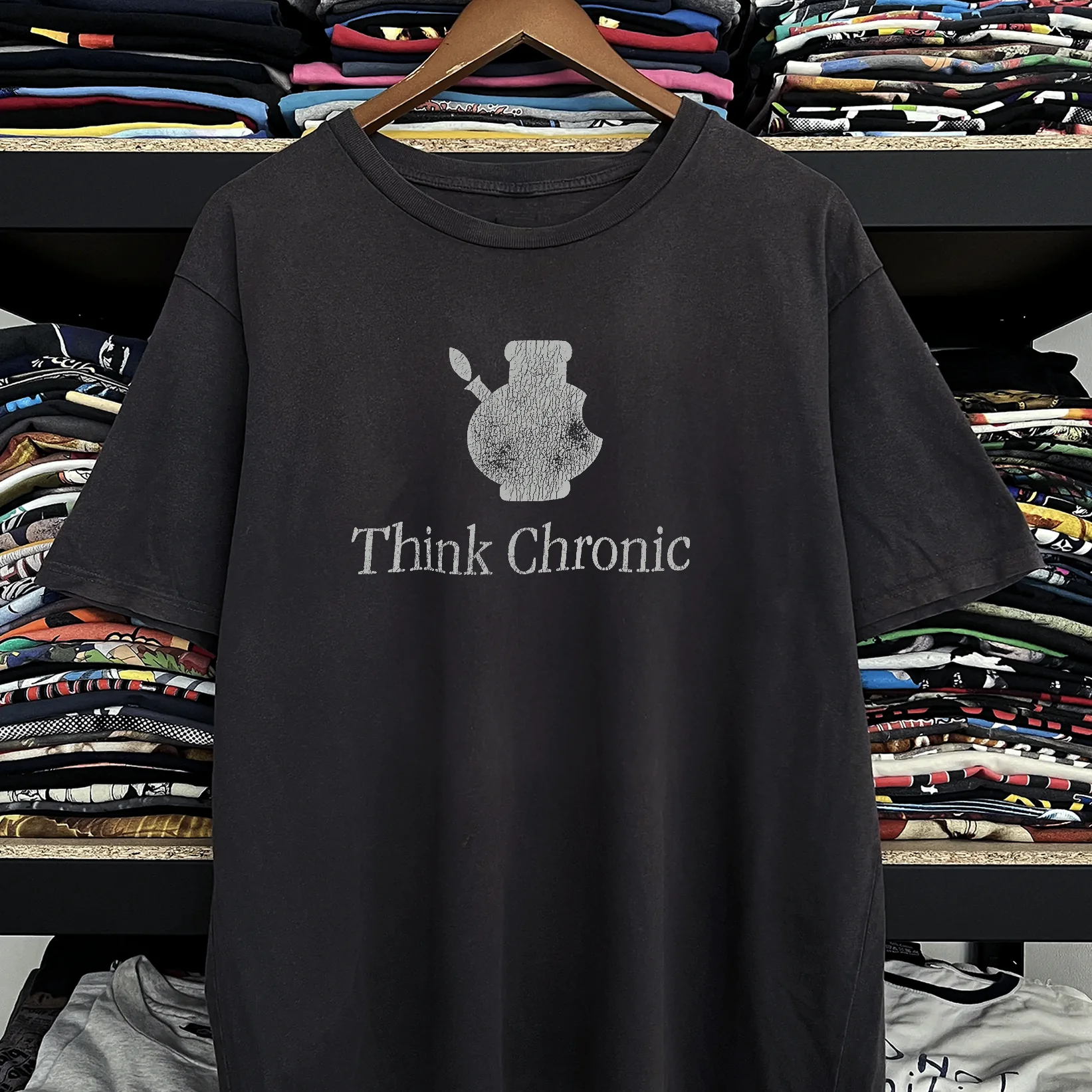 Rare Think Chronic Apple Parody Washed Black Tee - Image 2