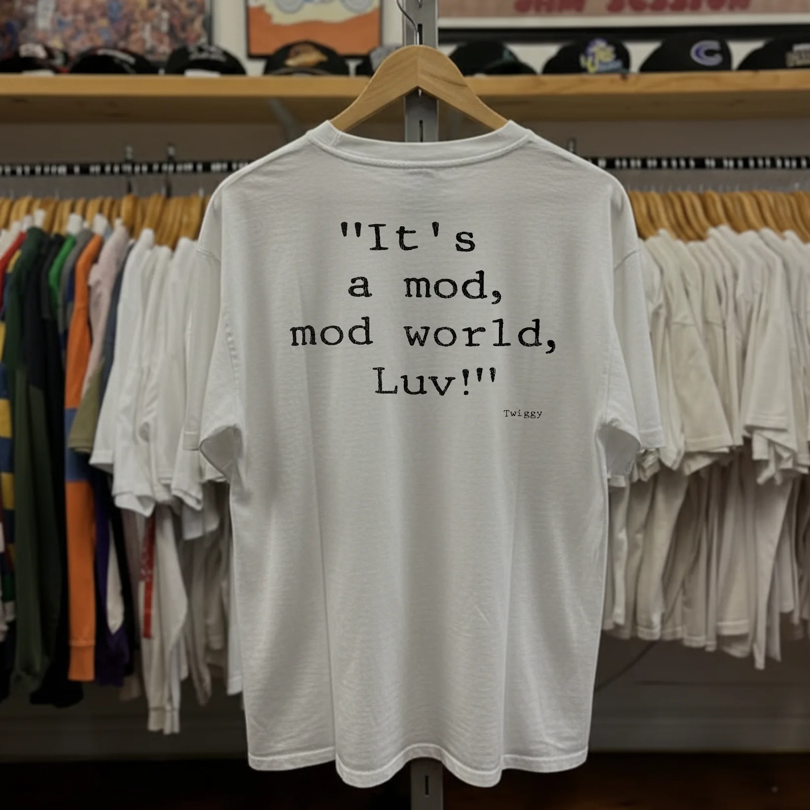 Rare Twiggy It's A Mod World Washed White Tee - Image 3