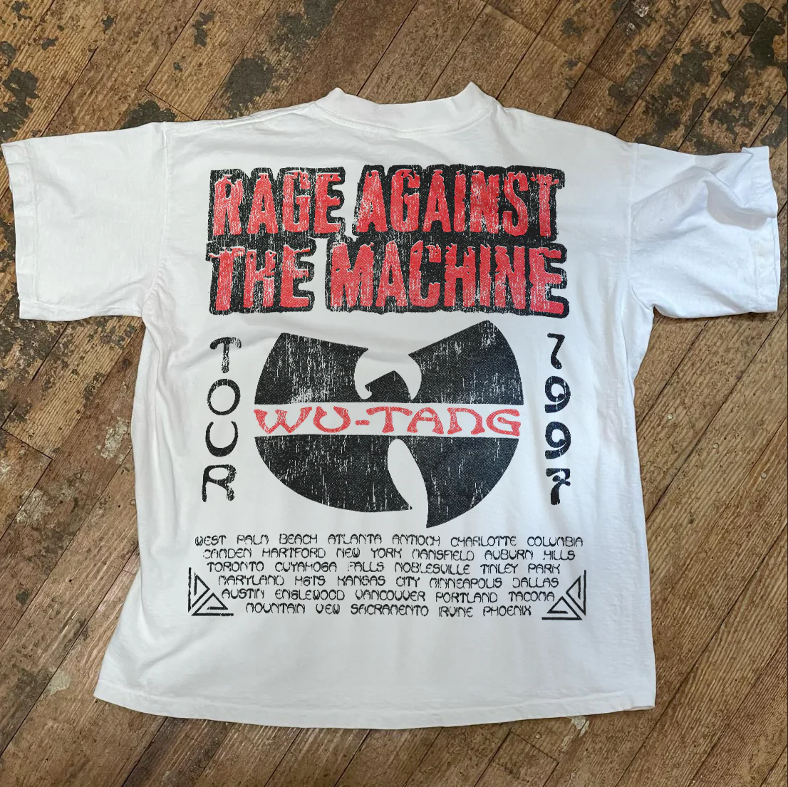 Ratm X Wu 1997 Tour Merch Rare Vintage Washed White T-Shirt - Image 3