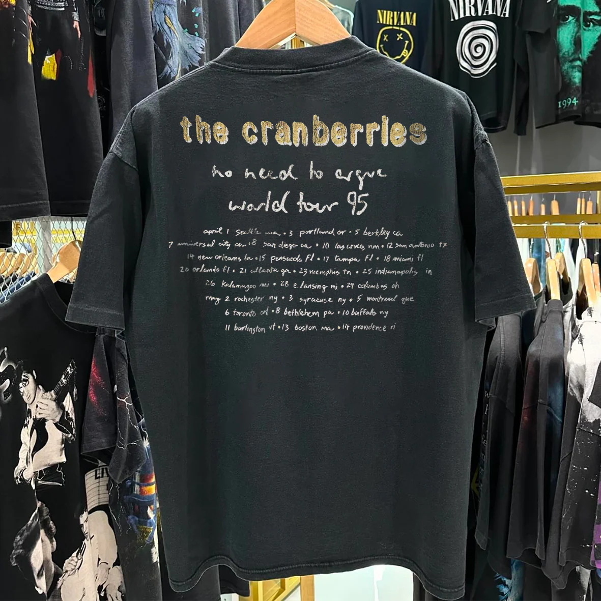 The Cranberries - No Need To Argue 1995 World Tour - Black Washed T -Shirt - Image 3